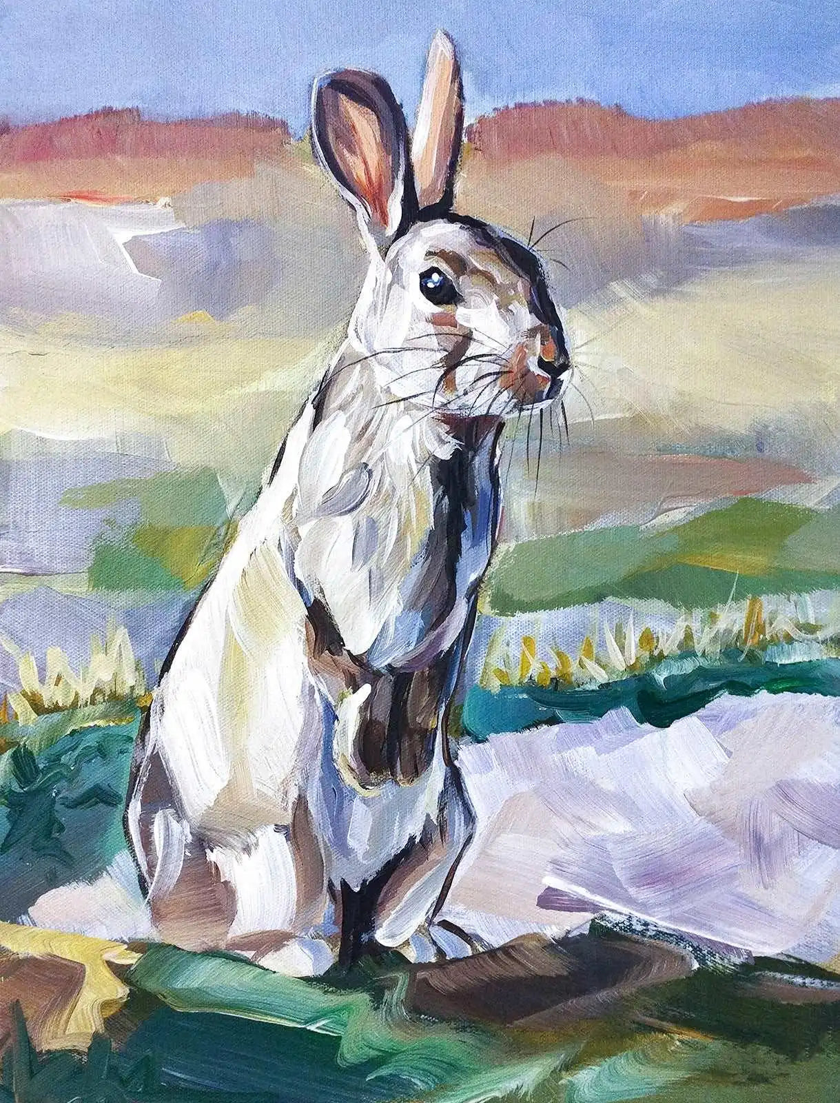Heinz Acrylbild Acrylgemälde auf Leinwand - "Feldhase in Ruhe" 30 x 40 cm