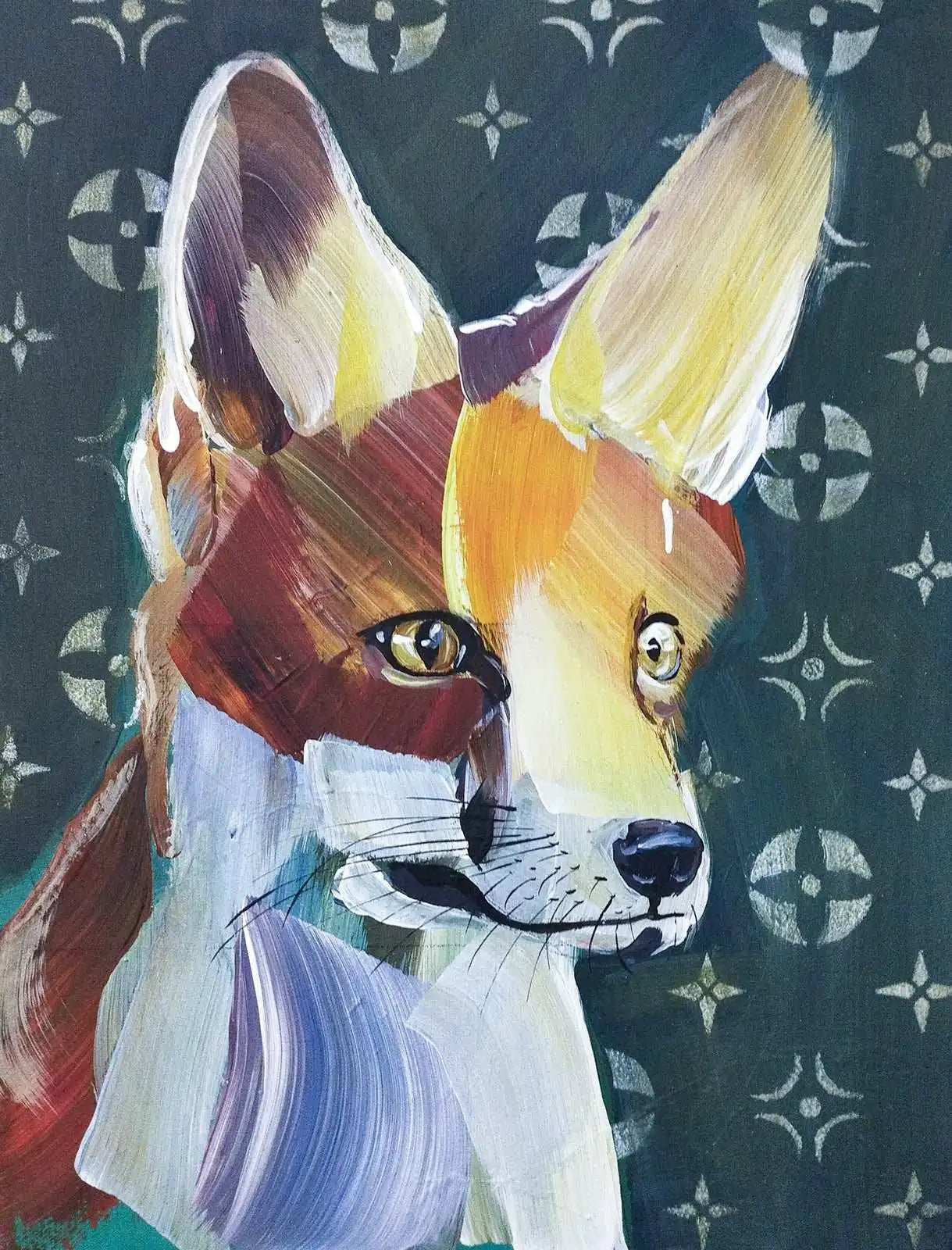 Heinz Acrylbild Acrylgemälde auf Leinwand - "Winterfuchs und Schneeflocken" 30 x 40 cm