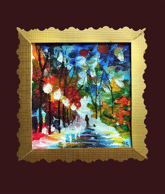 Expressiv-realistisches Grußkarte "Park im Frühling" – Handgemalt auf Leinwand von H1Z ART in lebendiger Atmosphäre