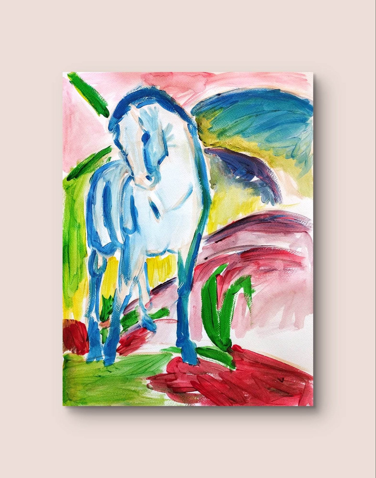 Aquarellbild Der Blaue Reiter von Franz Marc (30 × 40 cm)