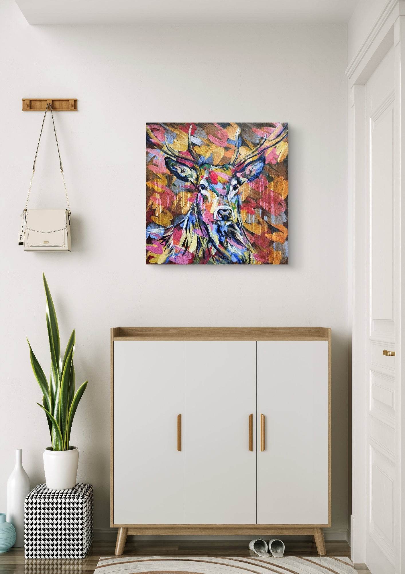 Gemälde bunter Reh – handgemaltes Original Acrylbild (60 x 60 cm)