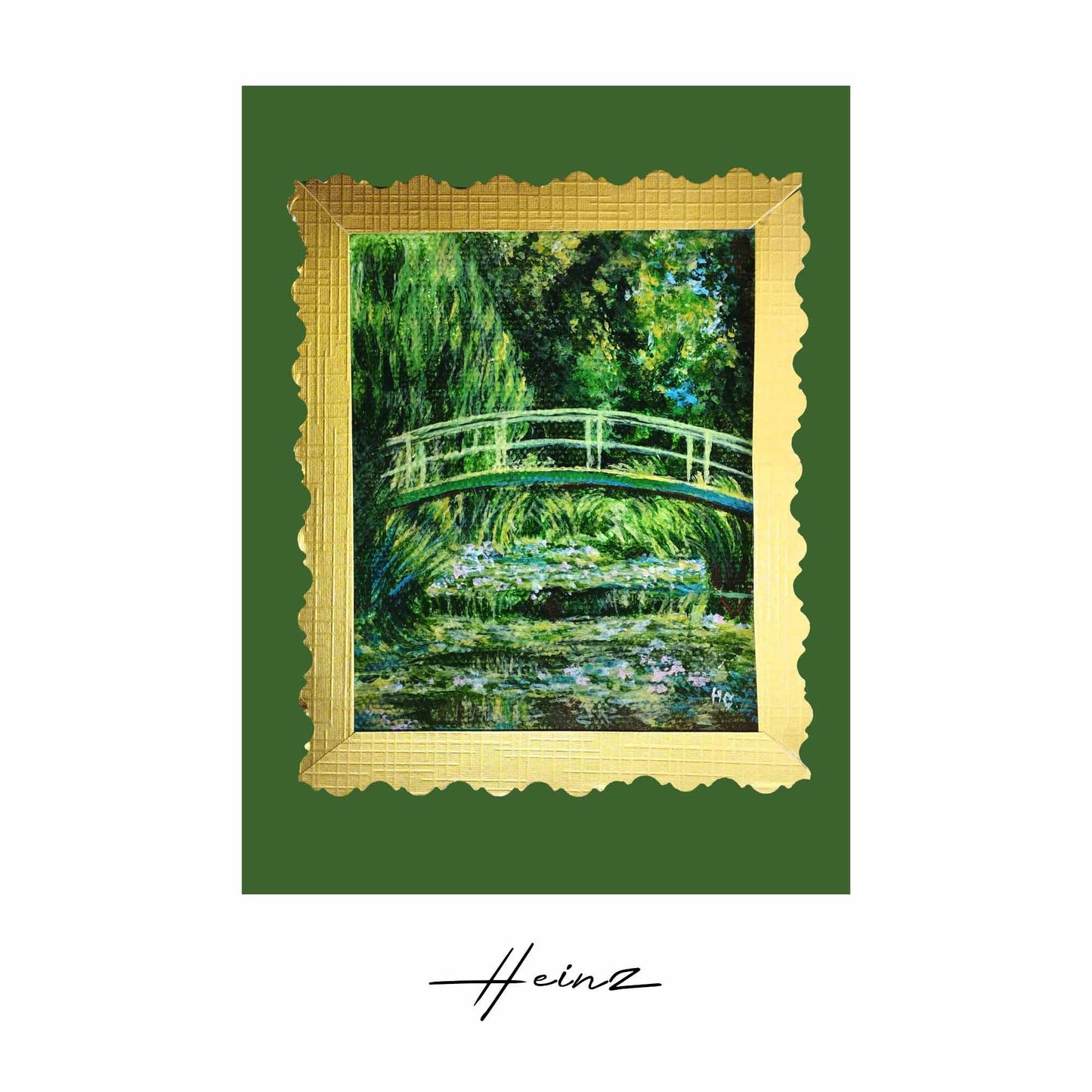 H1Z ART Acrylbild Grußkarte "Japanische Brücke nach Claude Monet" – Handgemalt