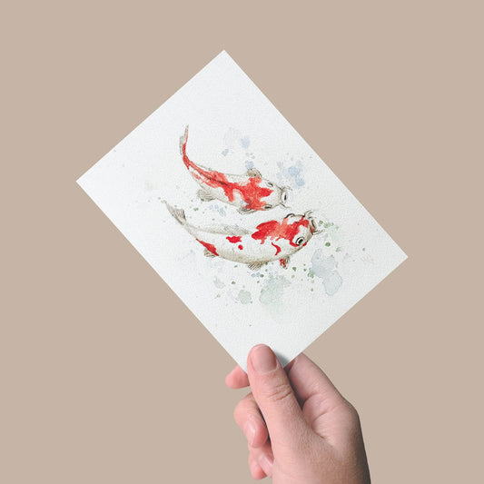 Expressiv-realistisches Postkarte „Koi Karpfen“ – Handgemalt auf Leinwand von H1Z ART in lebendiger Atmosphäre
