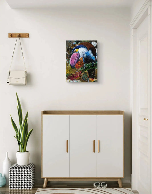 Expressiv-realistisches Gemälde Tukan – handgemaltes Original Acrylbild (30 x 40 cm) auf Leinwand von H1Z ART in lebendiger Atmosphäre