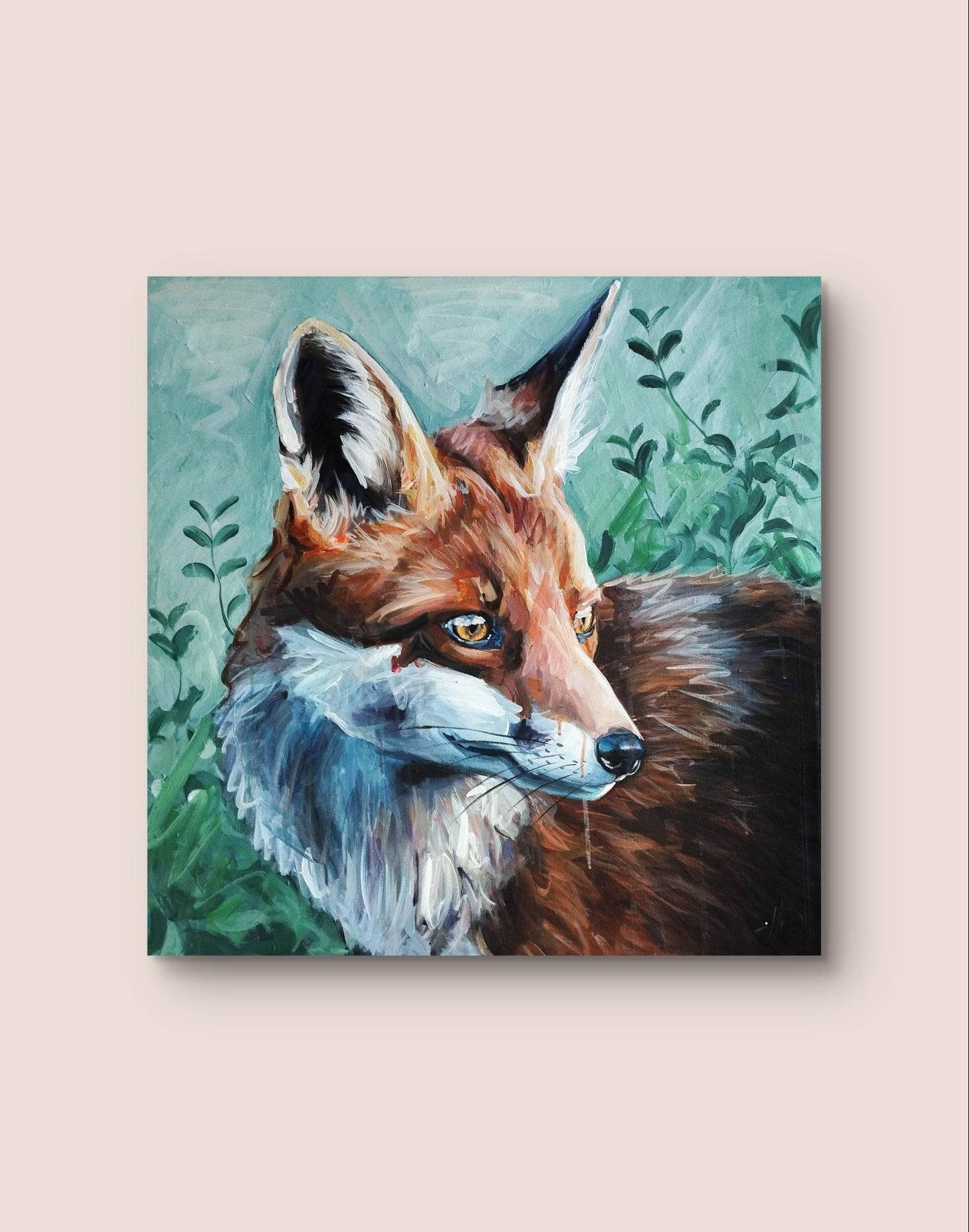 H1Z ART Acrylbild Gemälde Fuchs am Bach – handgemaltes Original Acrylbild (70 x 70 cm)
