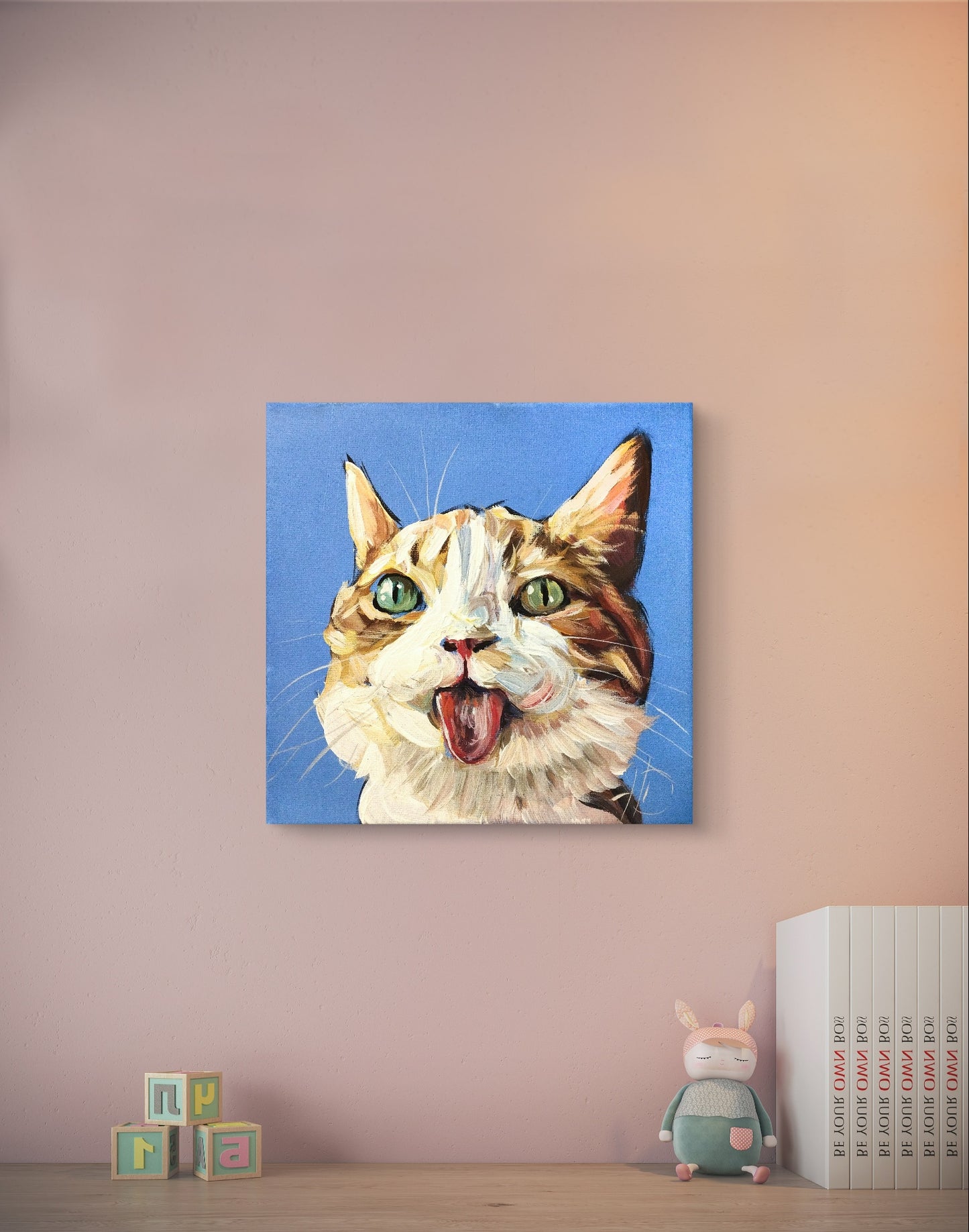 Gemälde "Katze mit Zungenspaß" 20 x 20 cm - Heinz