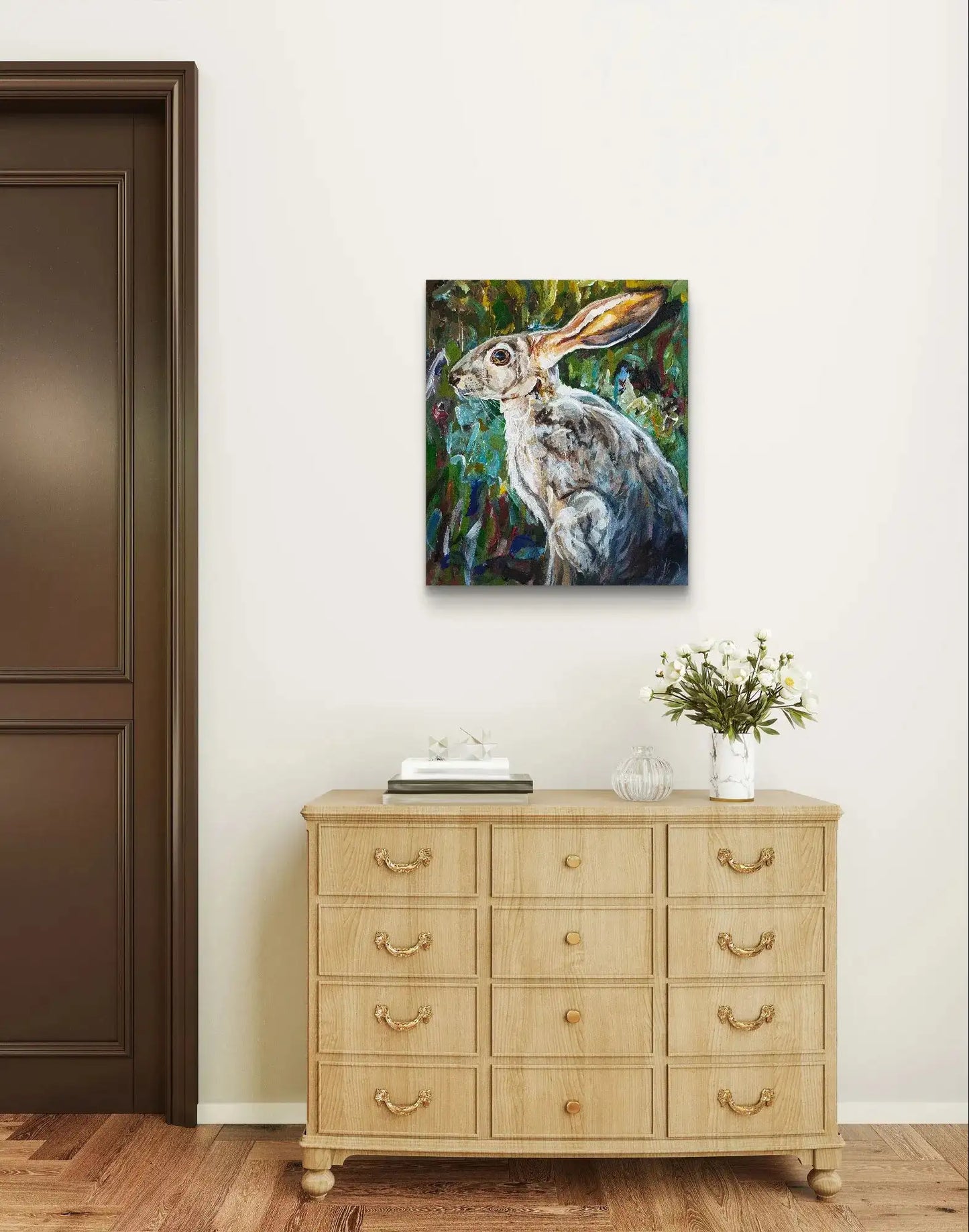 Expressiv-realistisches Gemälde Waldhase – handgemaltes Original Acrylbild (43 x 50 cm) auf Leinwand von H1Z ART in lebendiger Atmosphäre