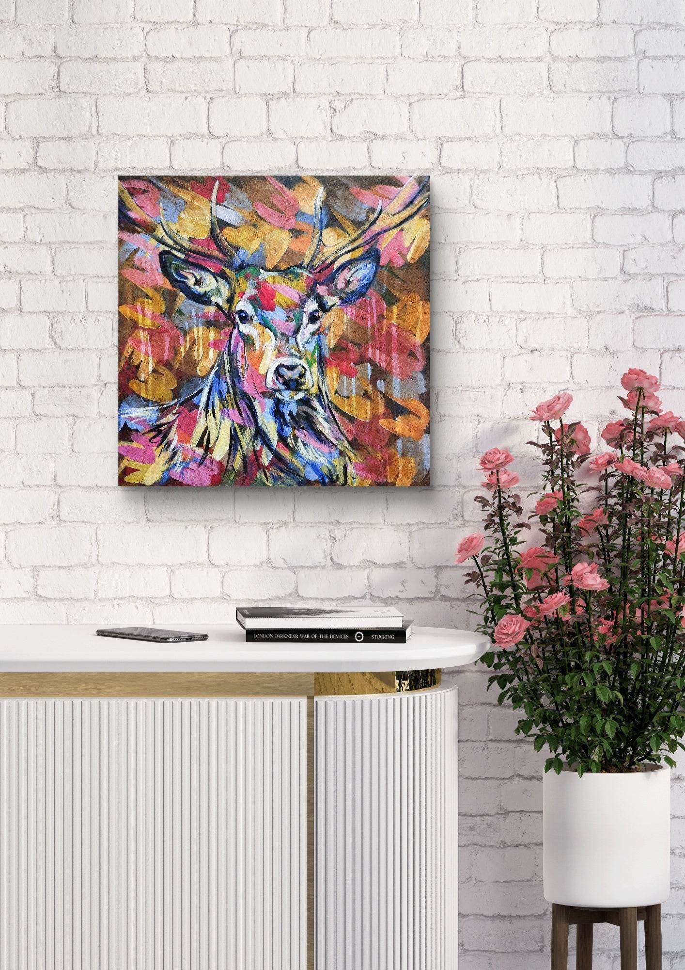 Gemälde bunter Reh – handgemaltes Original Acrylbild (60 x 60 cm)