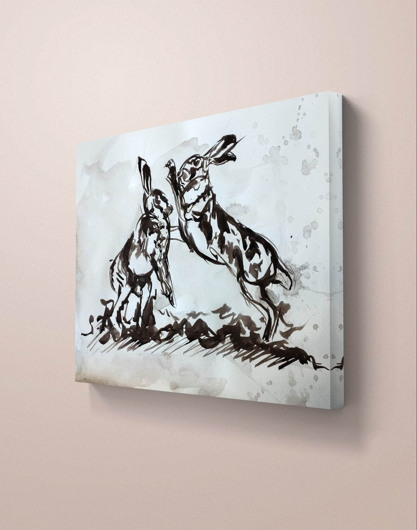 Aquarellbild „Hasen im Streit“ – Handgemaltes Tiermotiv (30 × 40 cm)