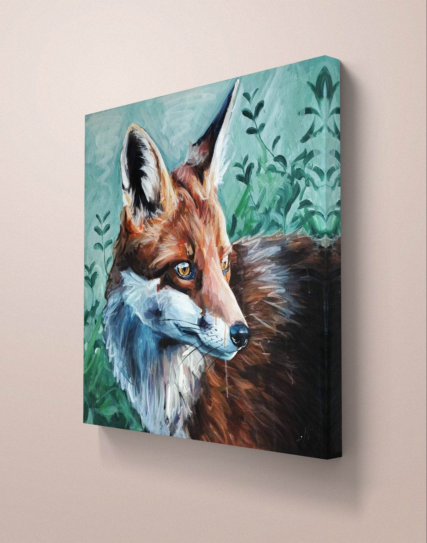 H1Z ART Acrylbild Gemälde Fuchs am Bach – handgemaltes Original Acrylbild (70 x 70 cm)