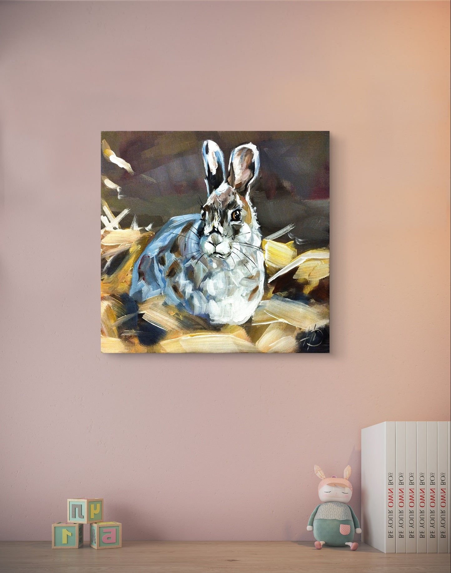 Premium Gemälde "Wiesentraum des Hasen" 30 x 30 cm - Heinz