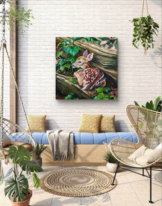 Expressiv-realistisches Gemälde Liegendes Kitz – handgemaltes Original Acrylbild (100 x 100 cm) auf Leinwand von H1Z ART in lebendiger Atmosphäre