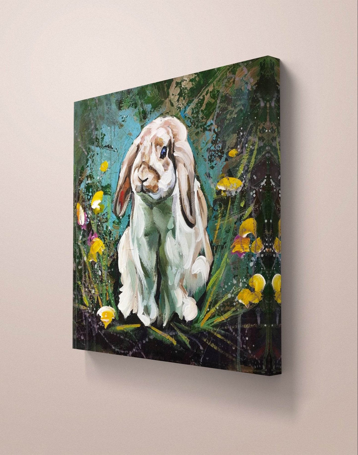Gemälde floral Kaninchen – handgemaltes Original Acrylbild (40 x 40 cm)