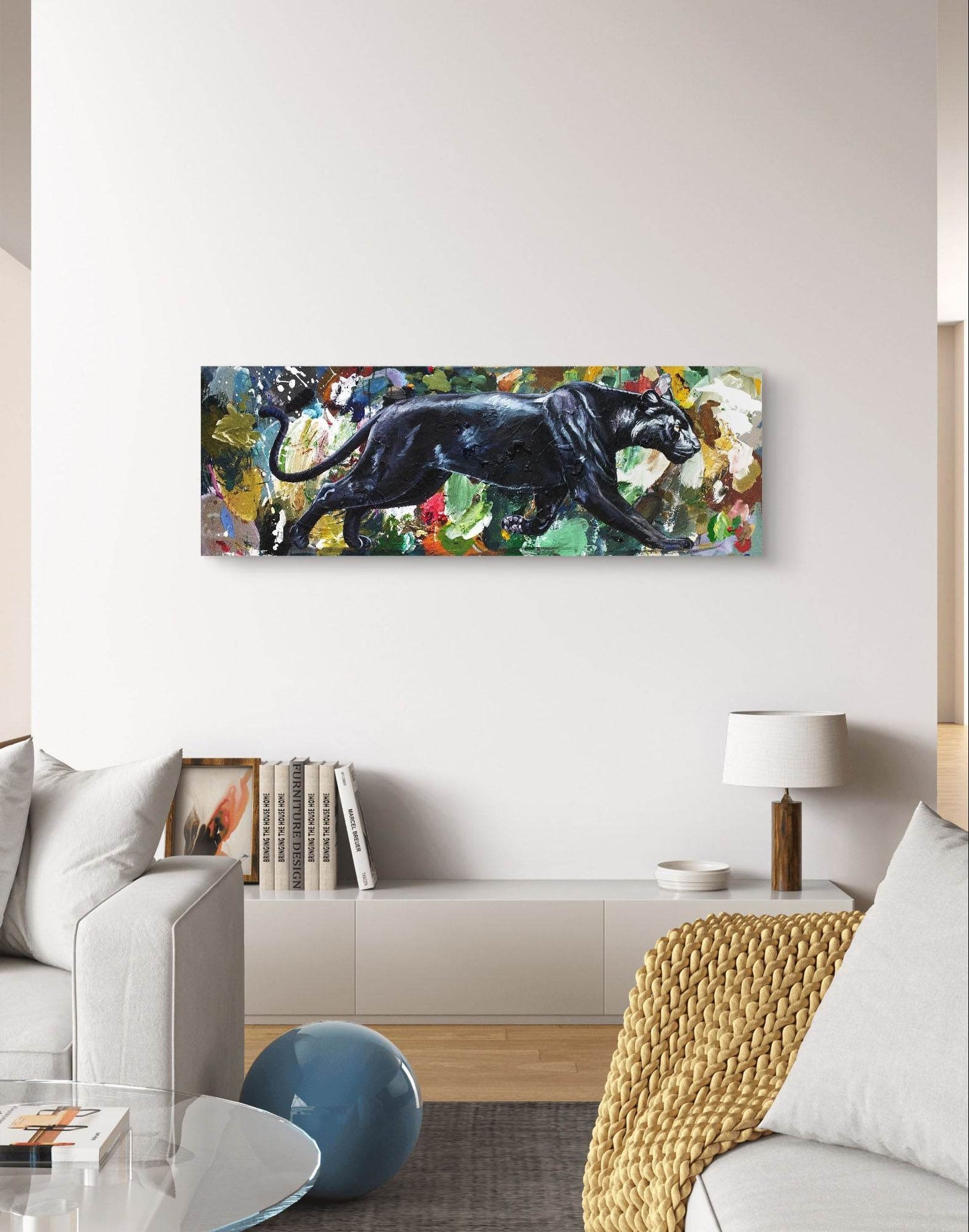 Gemälde Panther – handgemaltes Original Acrylbild (120 x 40 cm) - H1Z Art