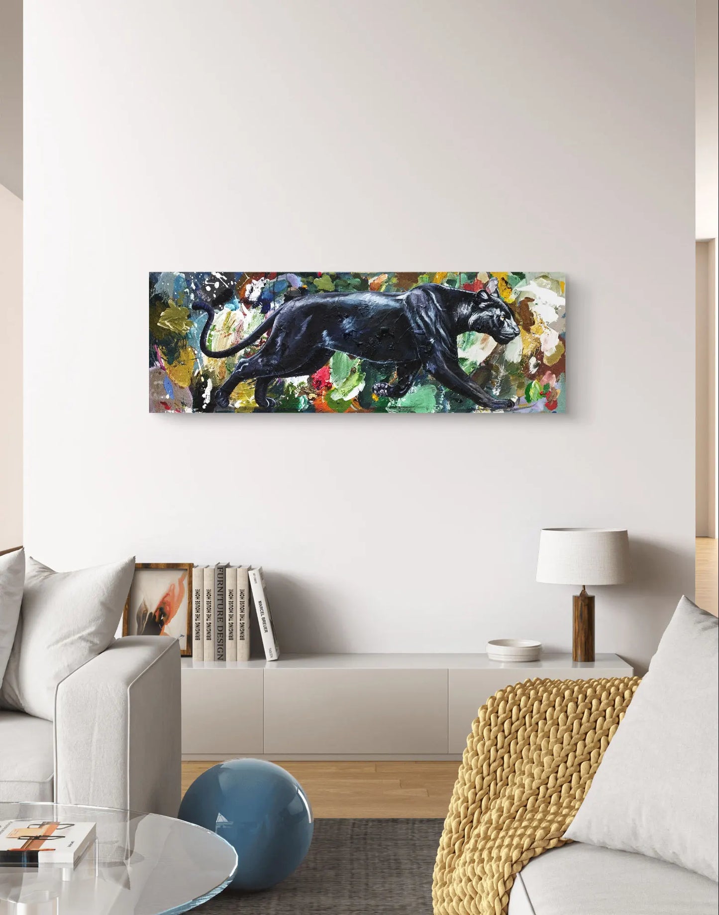 Panther painting – hand-painted original acrylic painting (120 x 40 cm)