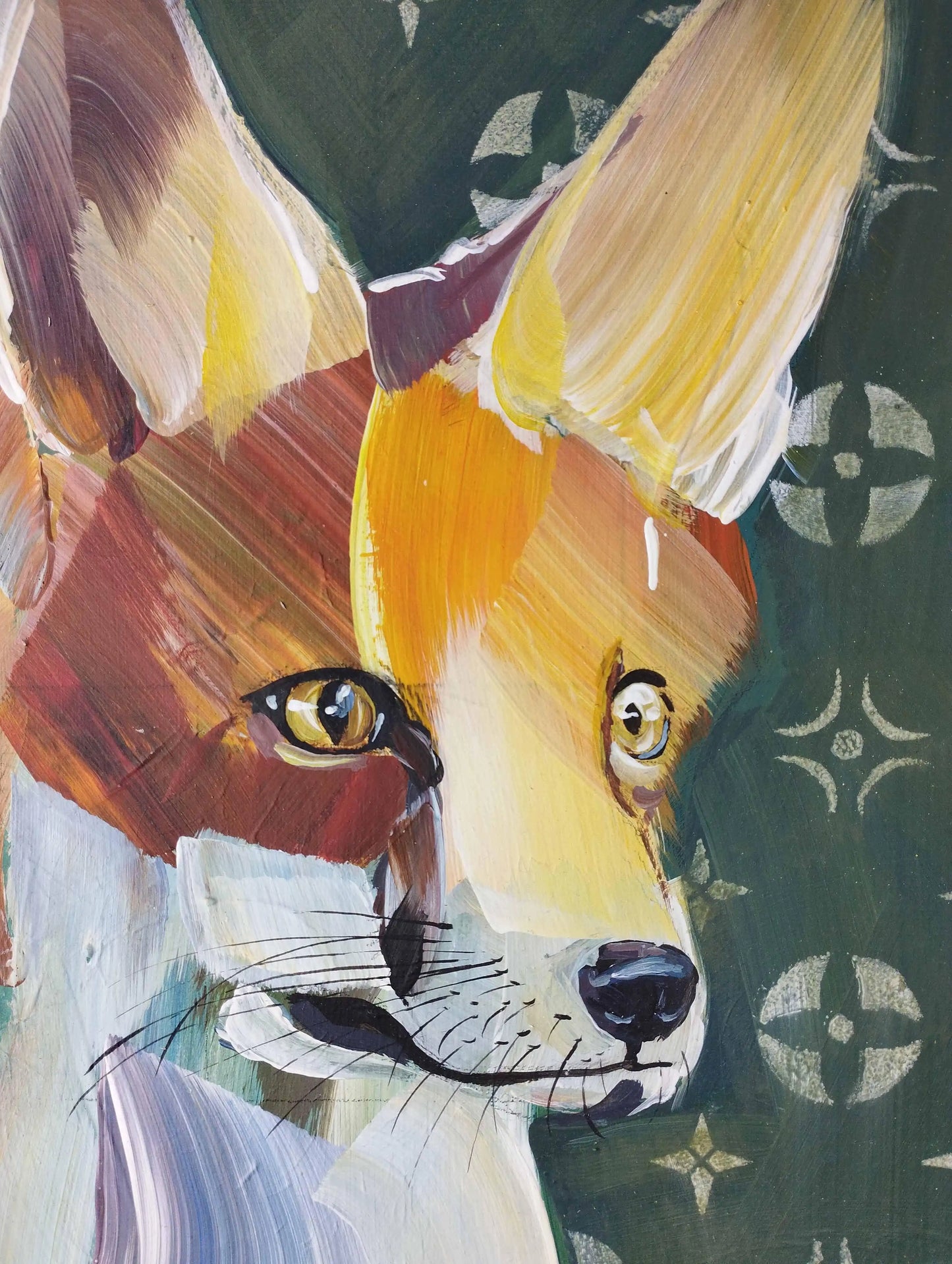 Heinz Acrylbild Acrylgemälde auf Leinwand - "Winterfuchs und Schneeflocken" 30 x 40 cm
