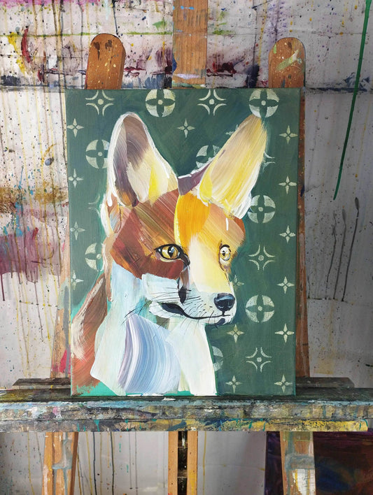 Expressiv-realistisches Gemälde Neugieriger Fuchs – handgemaltes Original Acrylbild (30 x 40 cm) auf Leinwand von H1Z ART in lebendiger Atmosphäre