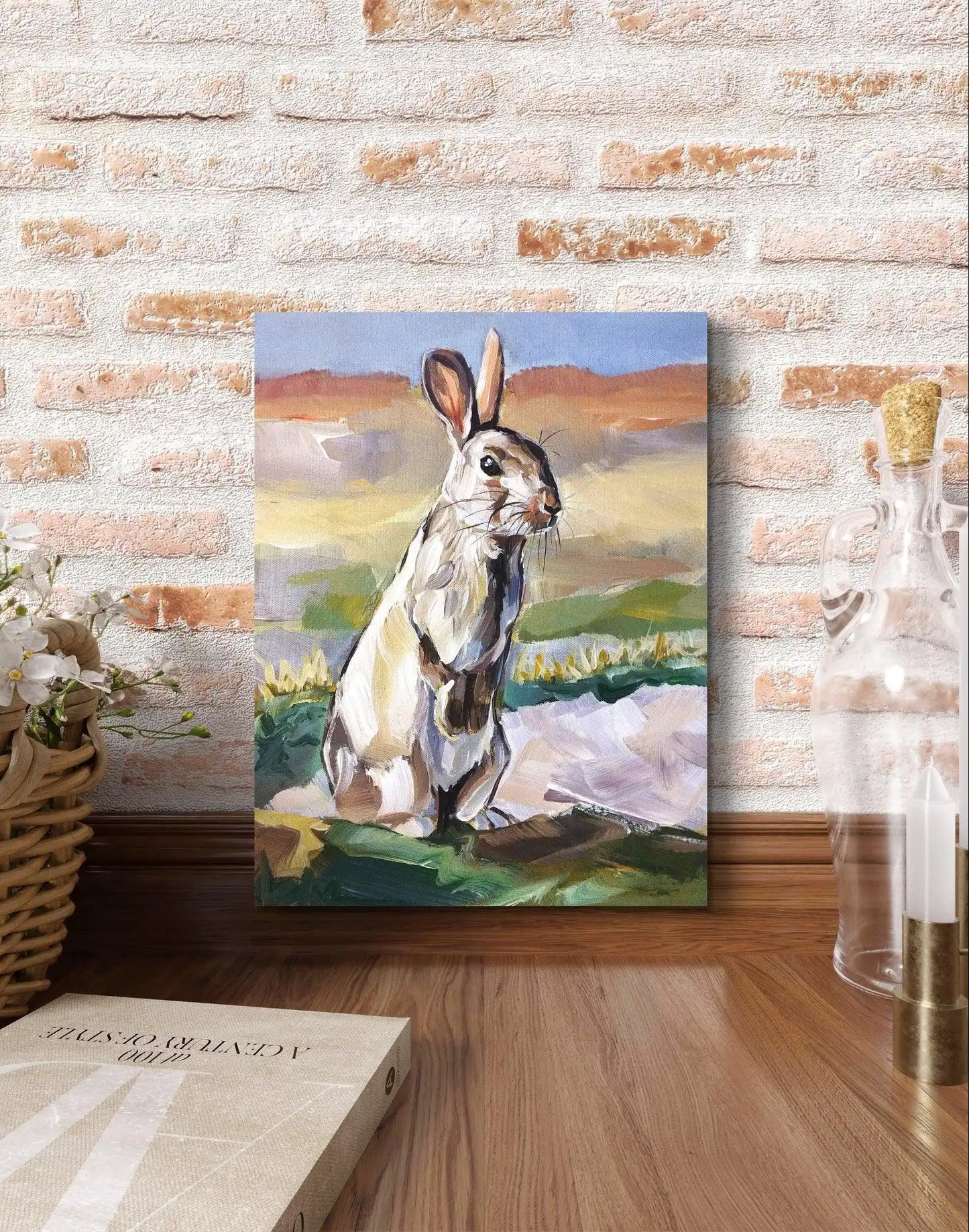 Heinz Acrylbild Acrylgemälde auf Leinwand - "Feldhase in Ruhe" 30 x 40 cm