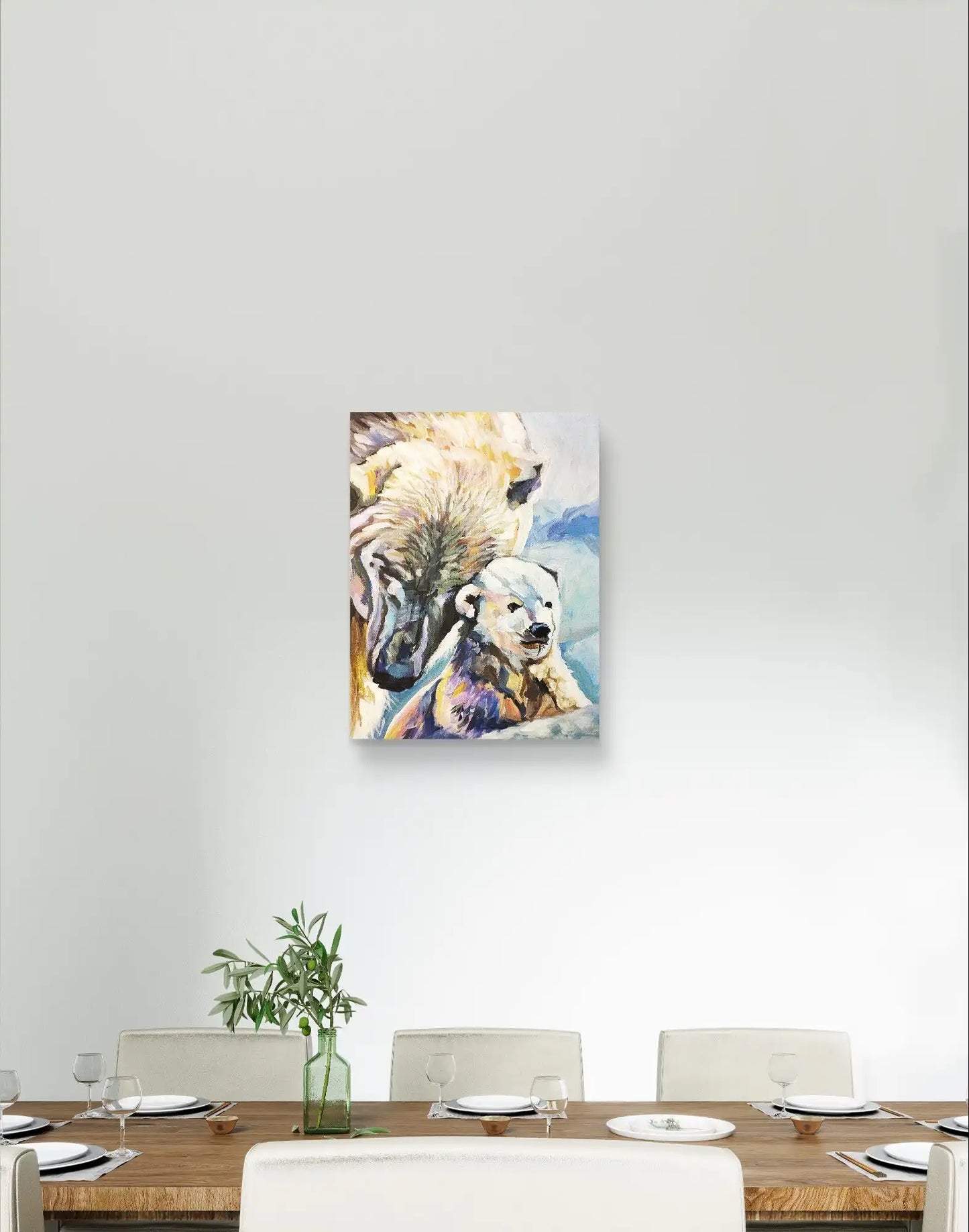 Heinz Acrylbild Acrylgemälde auf Leinwand - "Eisbären in Harmonie" 30 x 40 cm