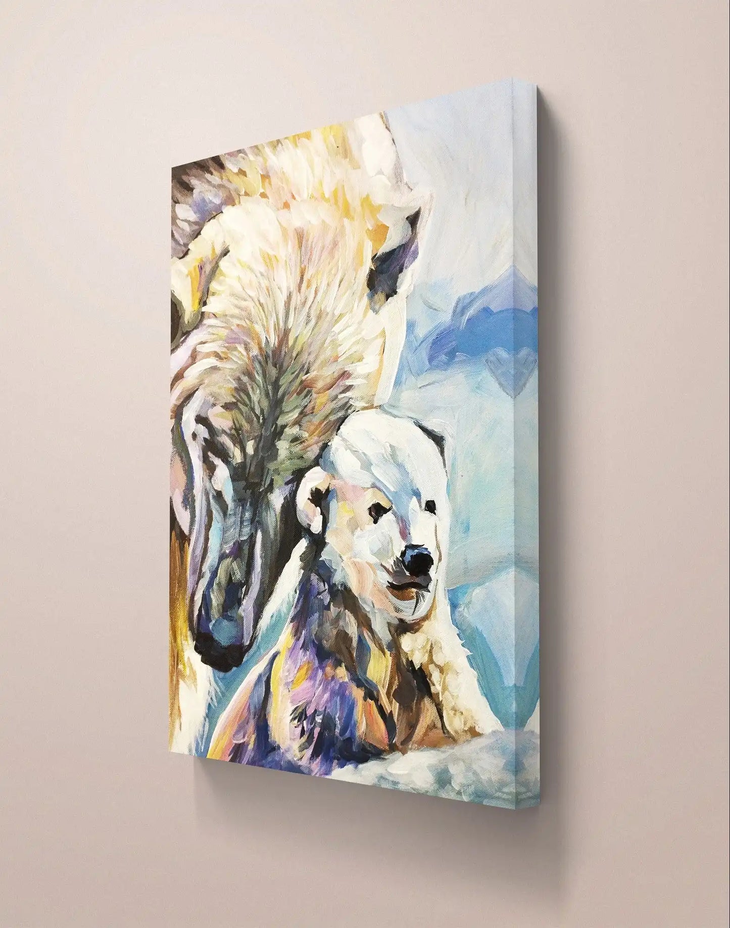 Heinz Acrylbild Acrylgemälde auf Leinwand - "Eisbären in Harmonie" 30 x 40 cm