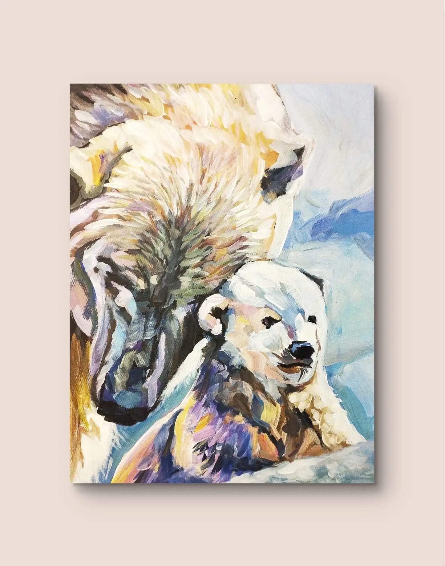 Heinz Acrylbild Acrylgemälde auf Leinwand - "Eisbären in Harmonie" 30 x 40 cm