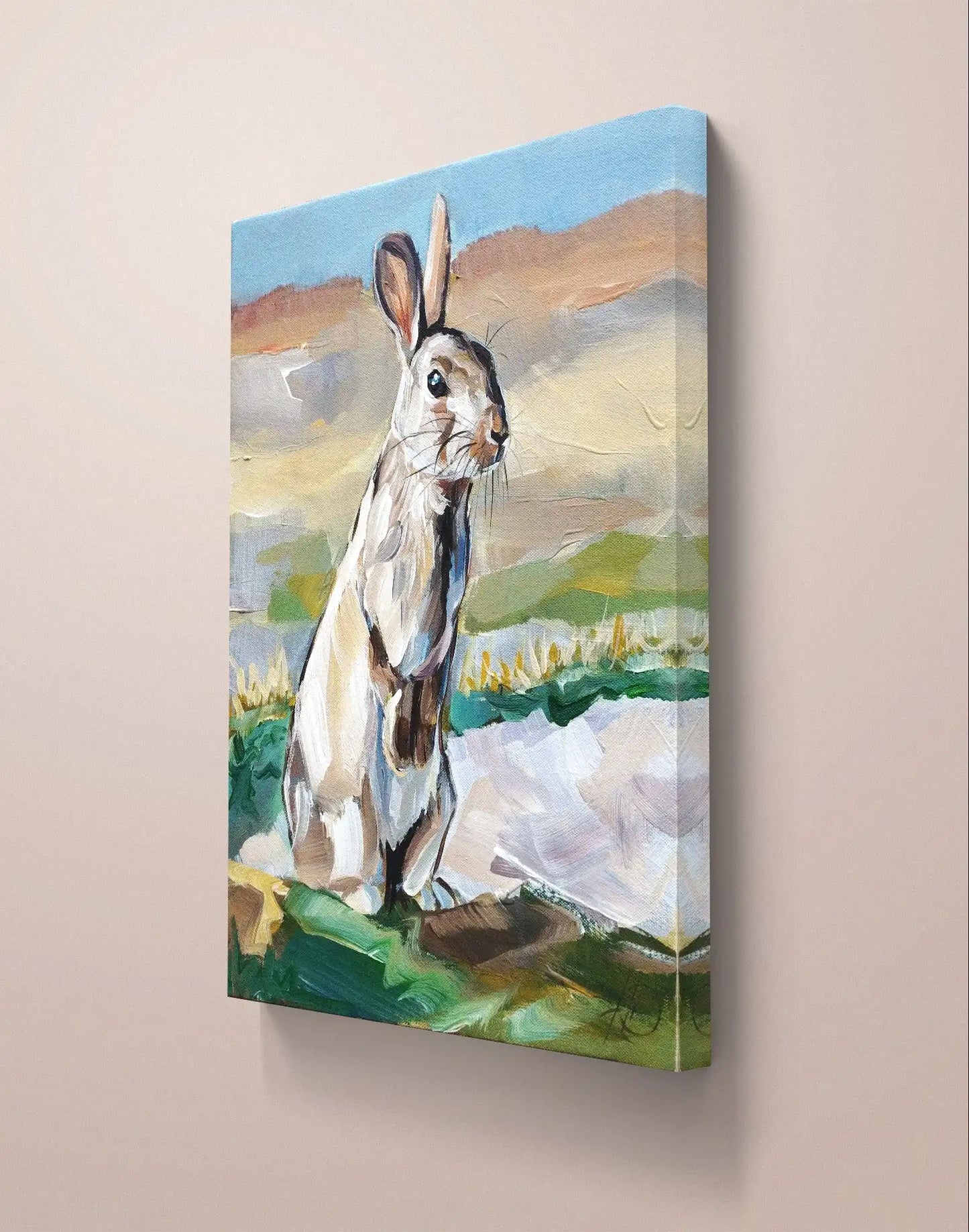 Heinz Acrylbild Acrylgemälde auf Leinwand - "Feldhase in Ruhe" 30 x 40 cm