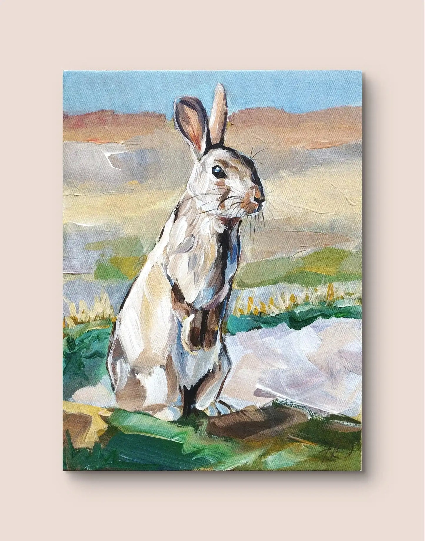 Heinz Acrylbild Acrylgemälde auf Leinwand - "Feldhase in Ruhe" 30 x 40 cm