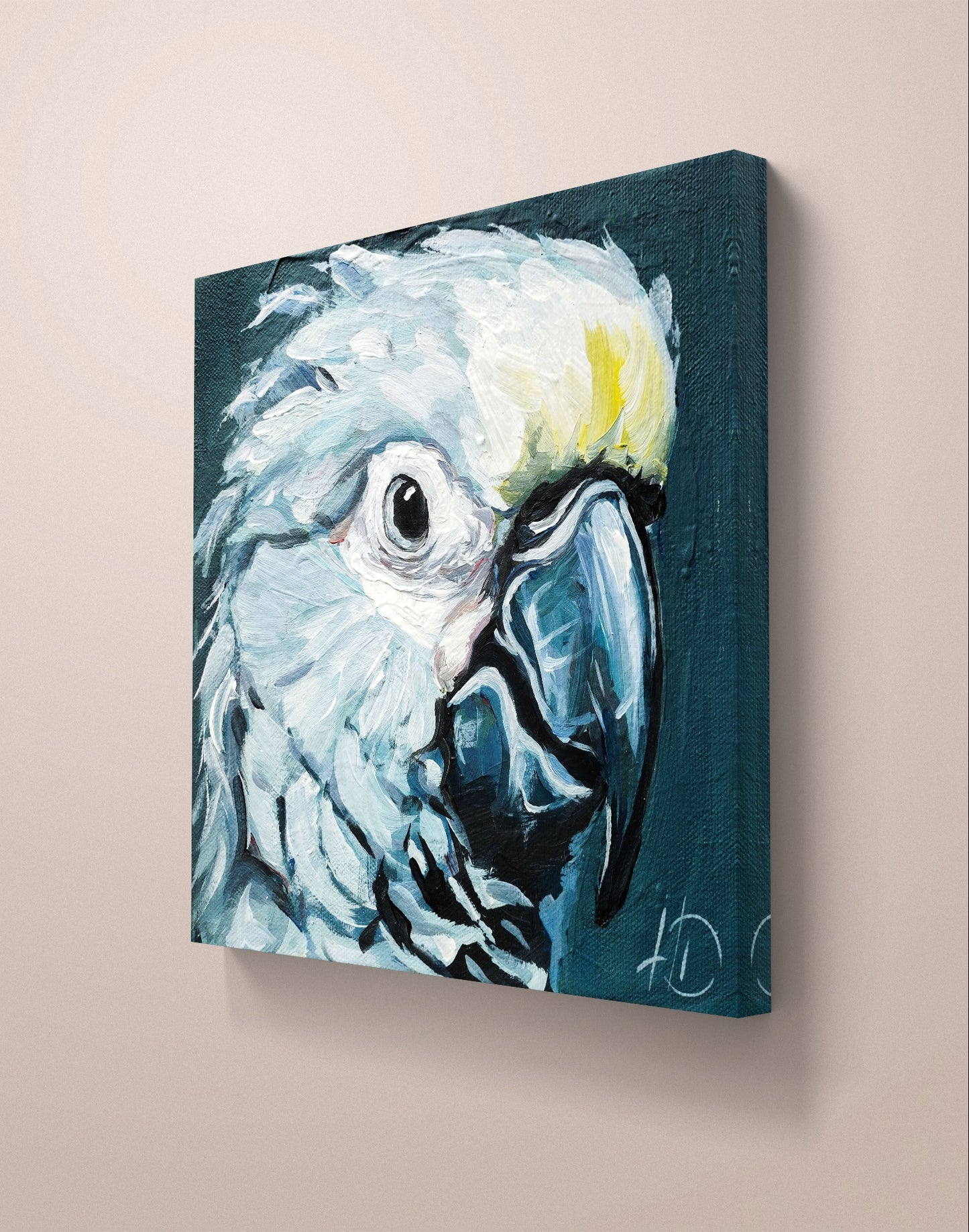 Gemälde "Papagei in Blau" 20 x 20 cm - Heinz
