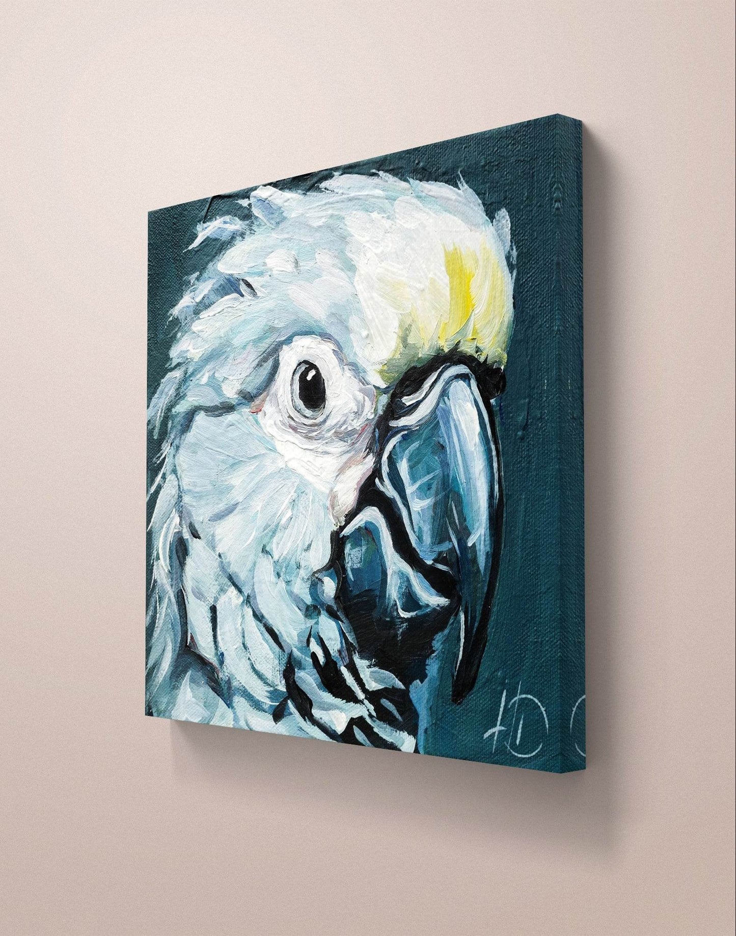 H1Z ART Acrylbild Gemälde Graupapagei – handgemaltes Original Acrylbild (20 x 20 cm)