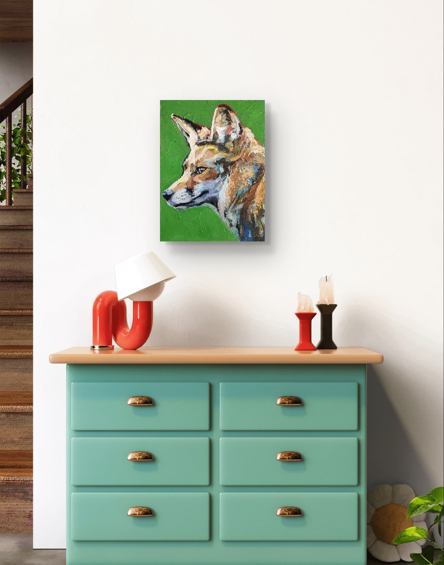 Premium Gemälde "Grüner Fuchs" 30 x 40 cm - Heinz