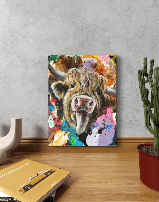 Expressiv-realistisches Gemälde Kuh – handgemaltes Original Acrylbild (30 x 40 cm) auf Leinwand von H1Z ART in lebendiger Atmosphäre