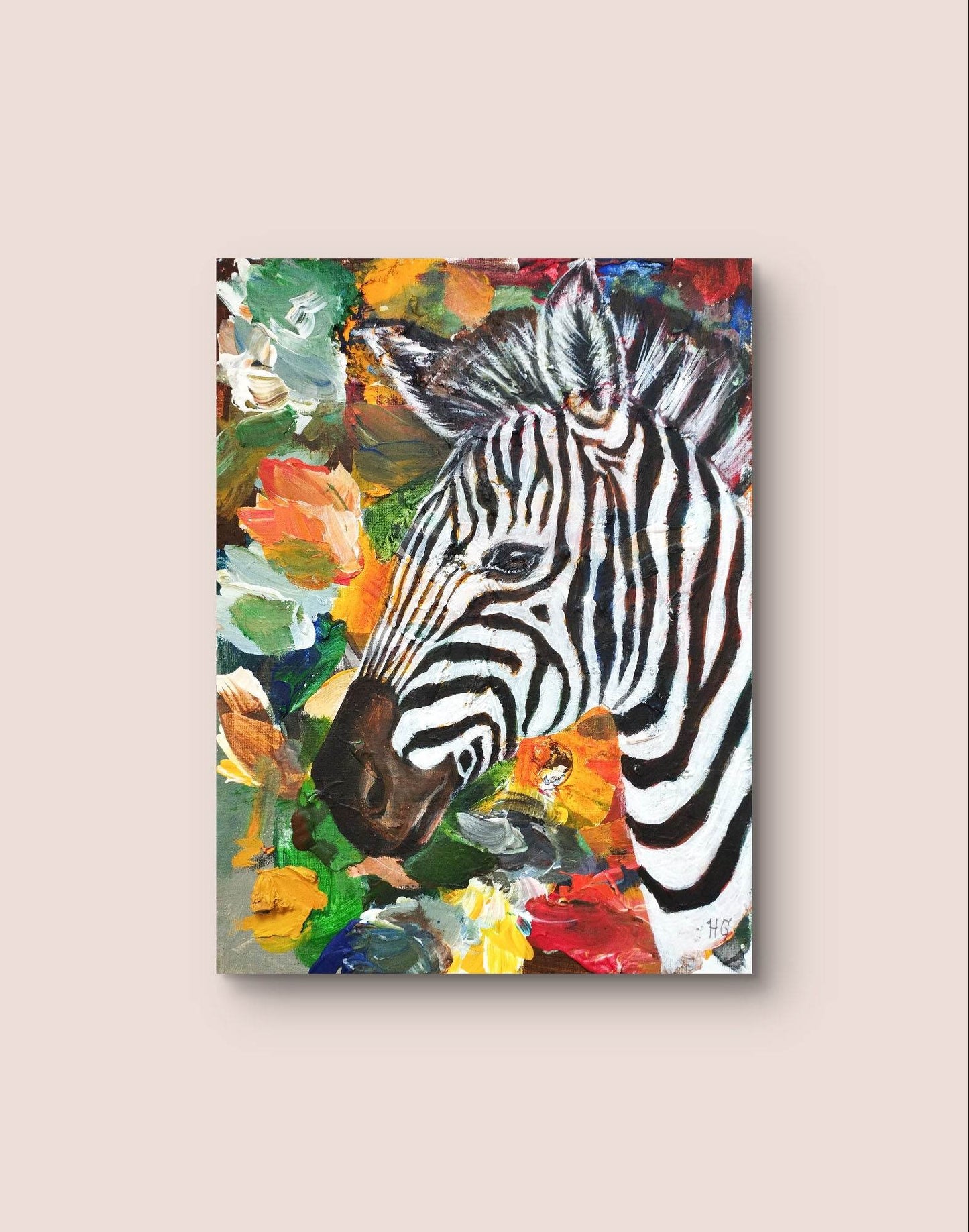 Gemälde bunt Zebra – handgemaltes Original Acrylbild (30 x 40 cm) - H1Z Art