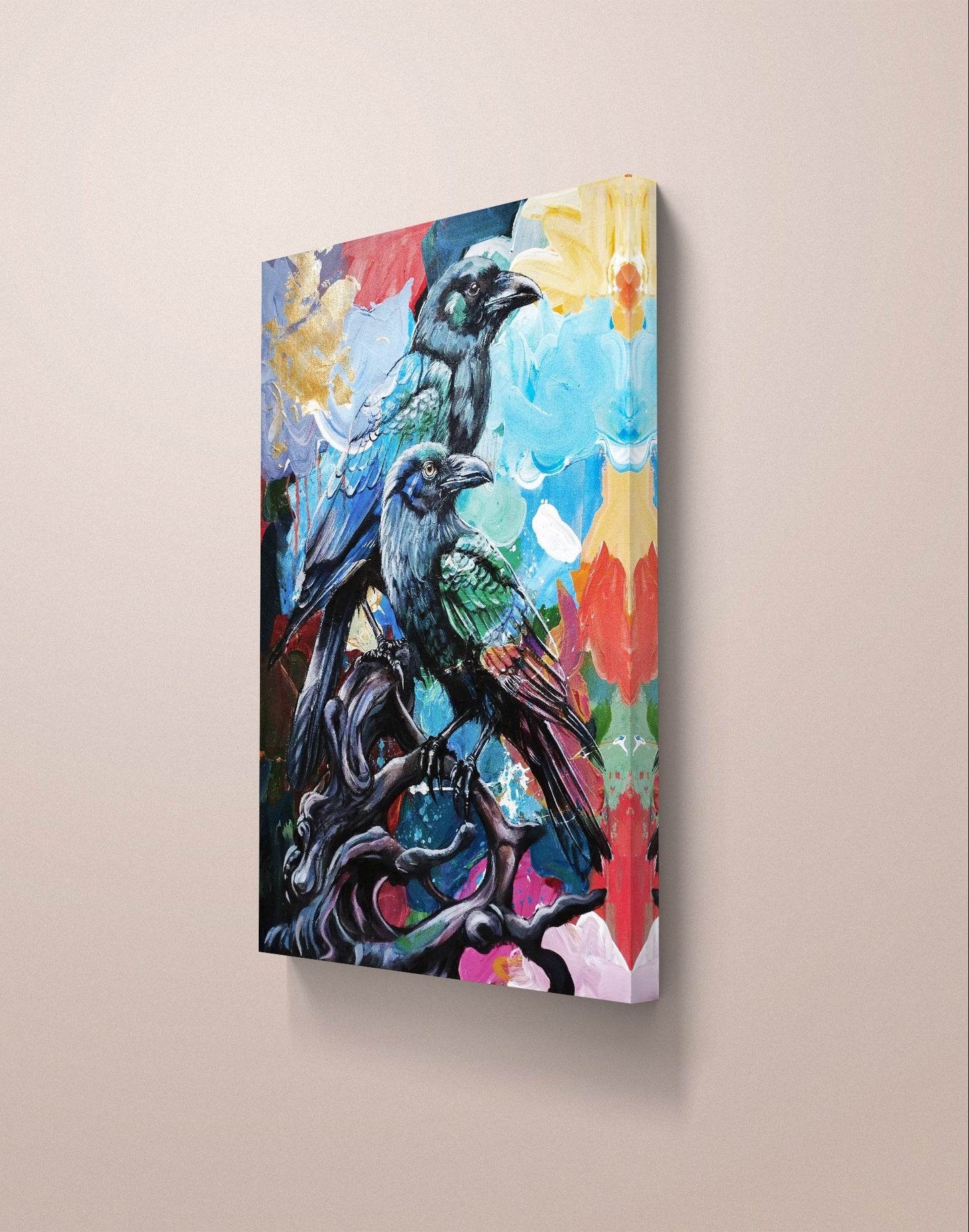 Gemälde Raben – handgemaltes Original Acrylbild (50 x 70 cm)