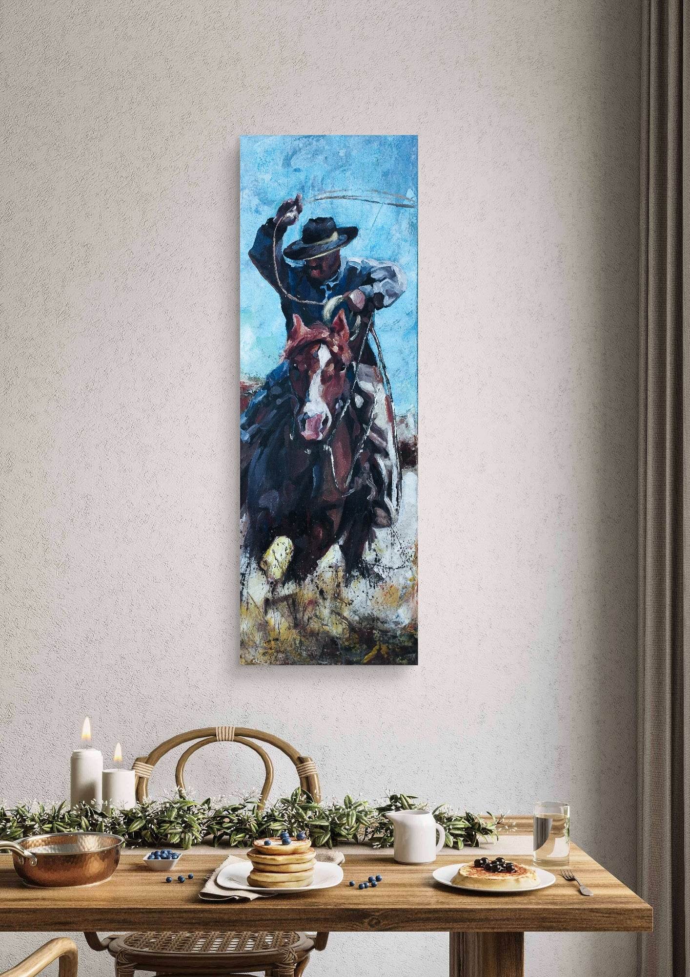 Gemälde Cowboy – handgemaltes Original Acrylbild (120 x 40 cm)