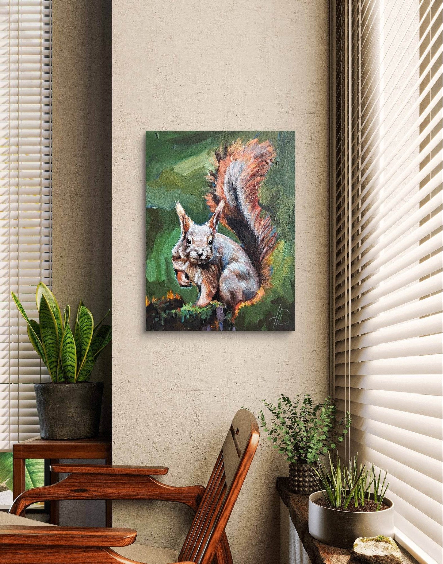 H1Z ART Acrylbild Gemälde Neugieriges Eichhörnchen – handgemaltes Original Acrylbild (30 x 40 cm)