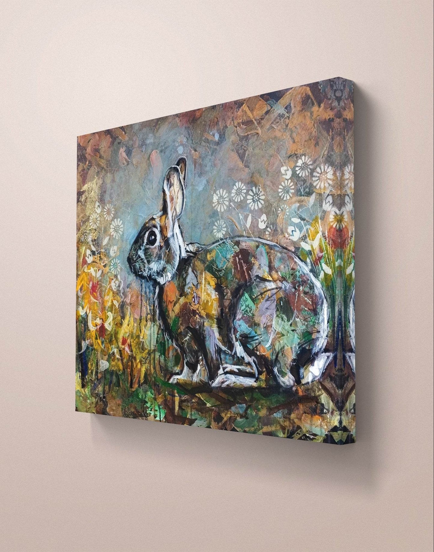 Gemälde süßer Kaninchen – handgemaltes Original Acrylbild (50 x 60 cm)