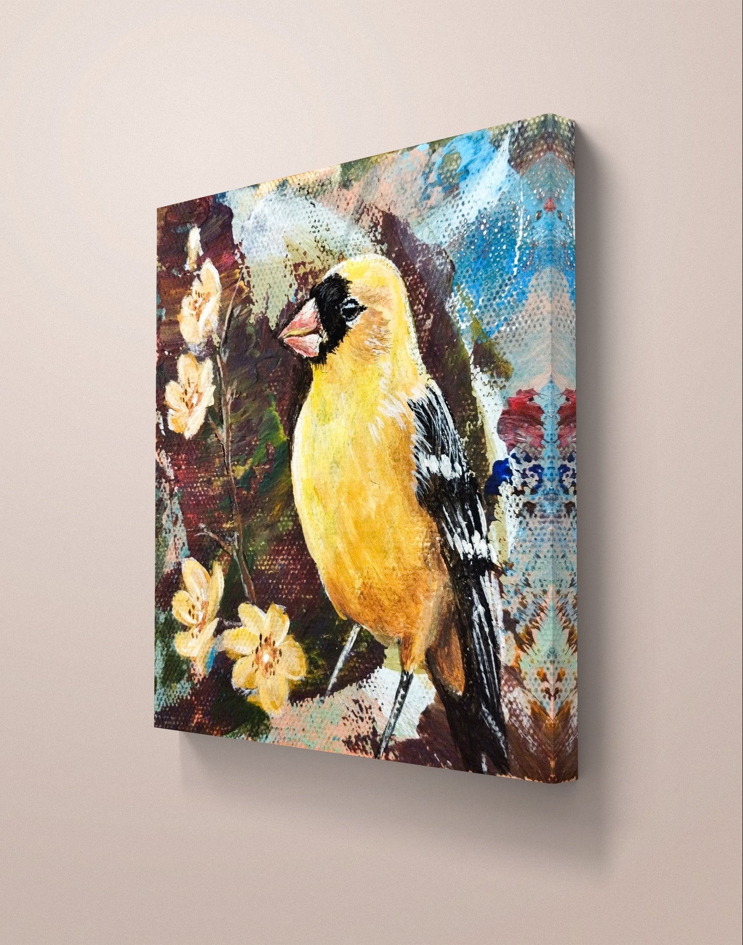 Heinz Acrylbild Acrylgemälde auf Leinwand - "Goldglanz im Geäst" 11 x 10,5 cm