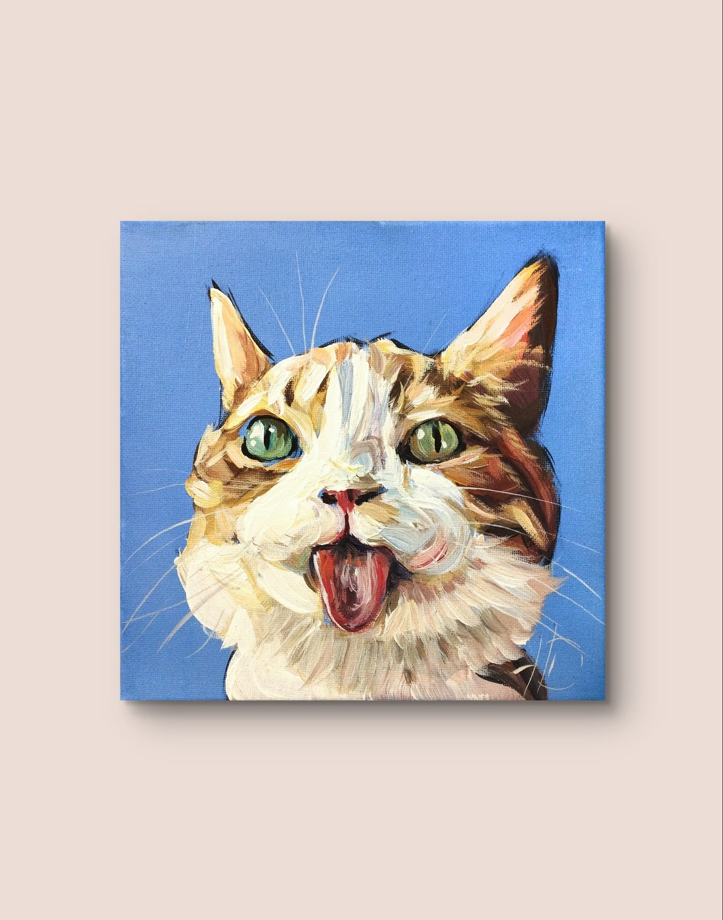 Gemälde "Katze mit Zungenspaß" 20 x 20 cm - Heinz