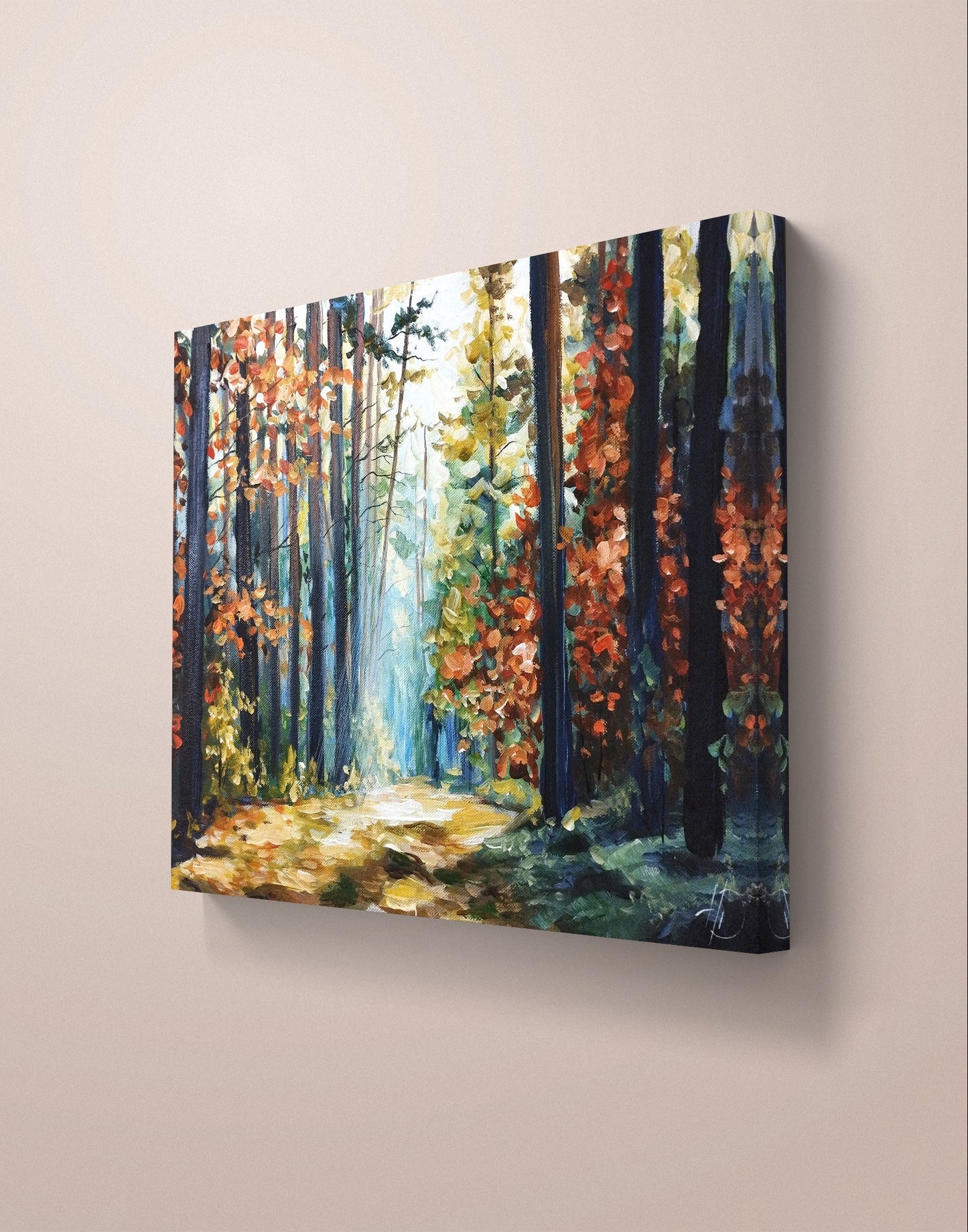 Premium Gemälde "Herbstwald im Glanz" 30 x 40 cm - Heinz