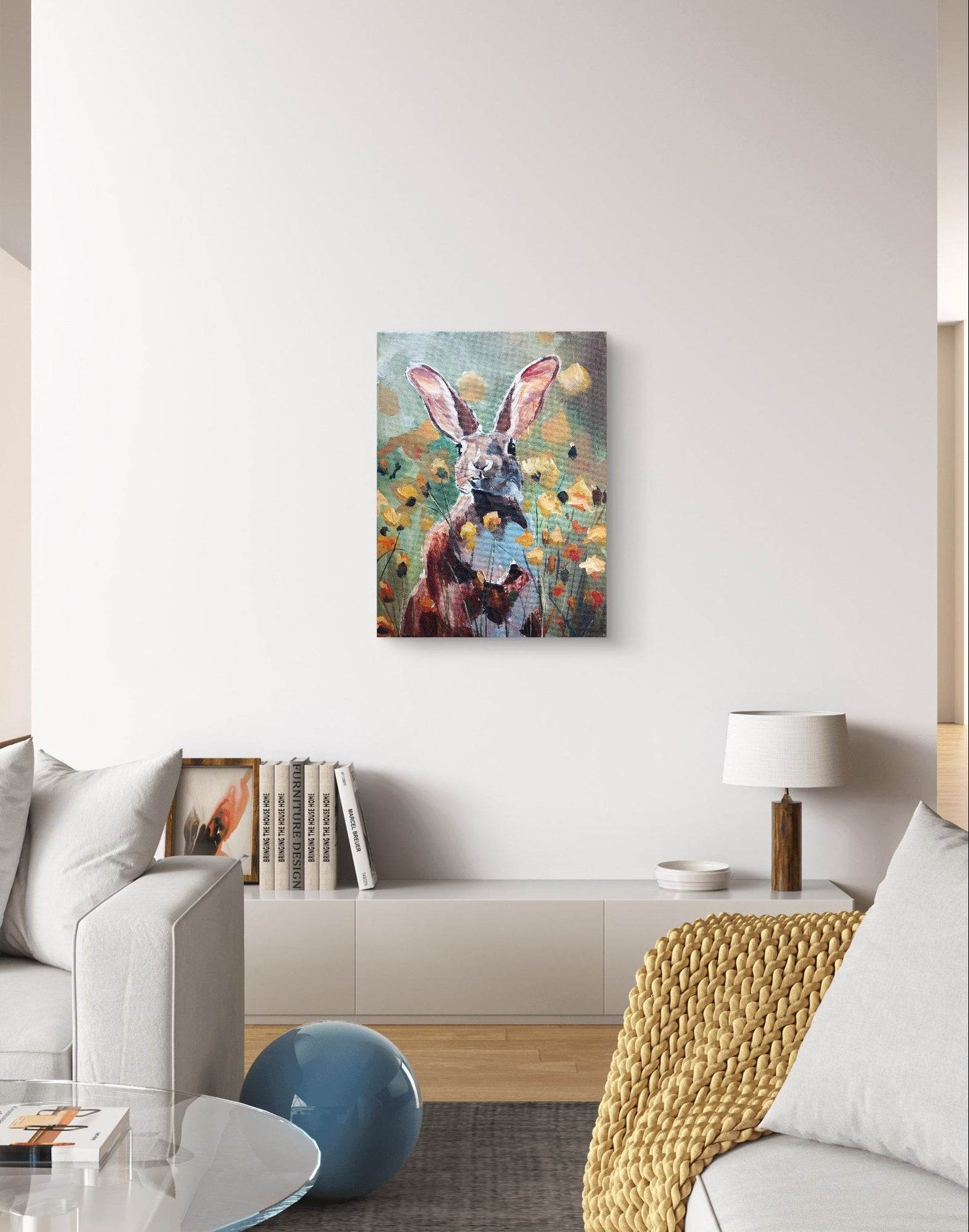 Gemälde Hase im Frühling – handgemaltes Original Acrylbild (30 x 40 cm) - H1Z Art