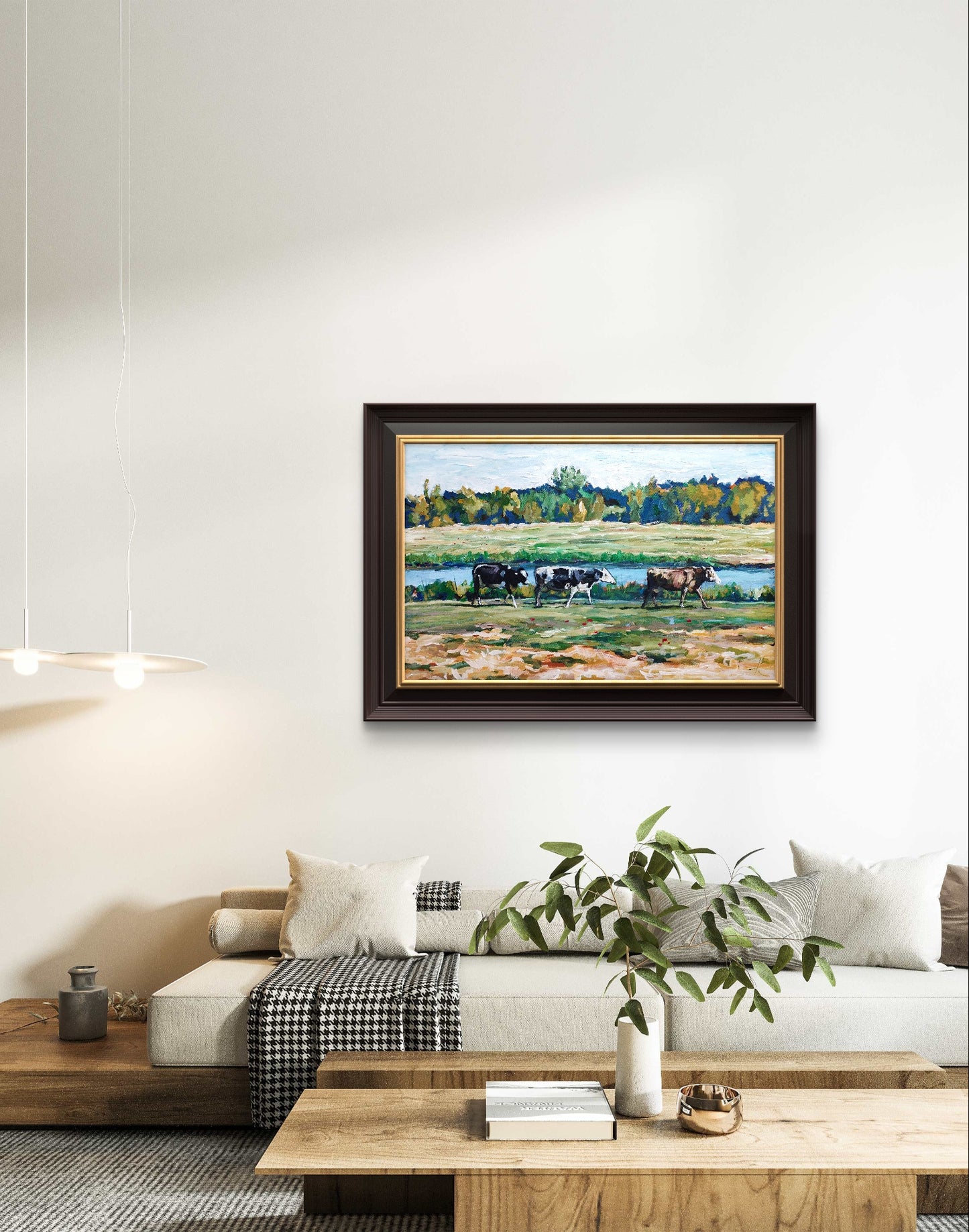 Heinz Acrylbild Acrylgemälde auf Leinwand - „Am Fluss der Kühe – Ein Sommertag“ 95 x 60 cm