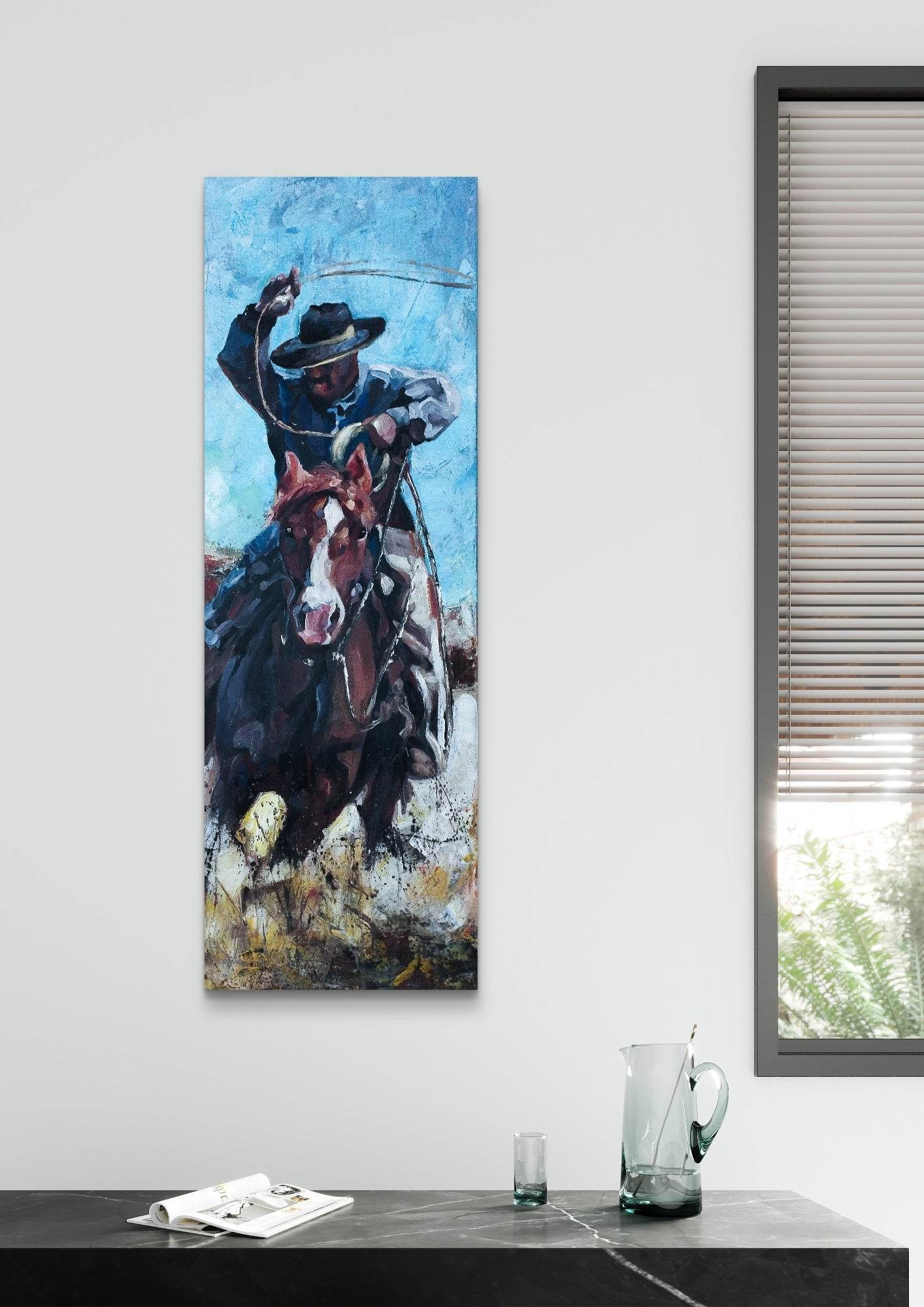 Gemälde Cowboy – handgemaltes Original Acrylbild (120 x 40 cm)