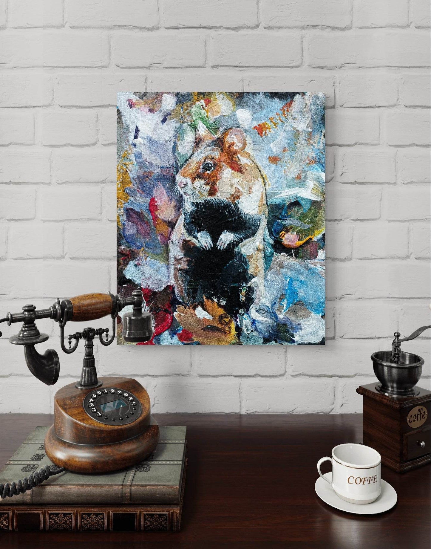 Heinz Acrylbild Wandbild Hamster Acryl auf Leinwand (27 x 22 cm)