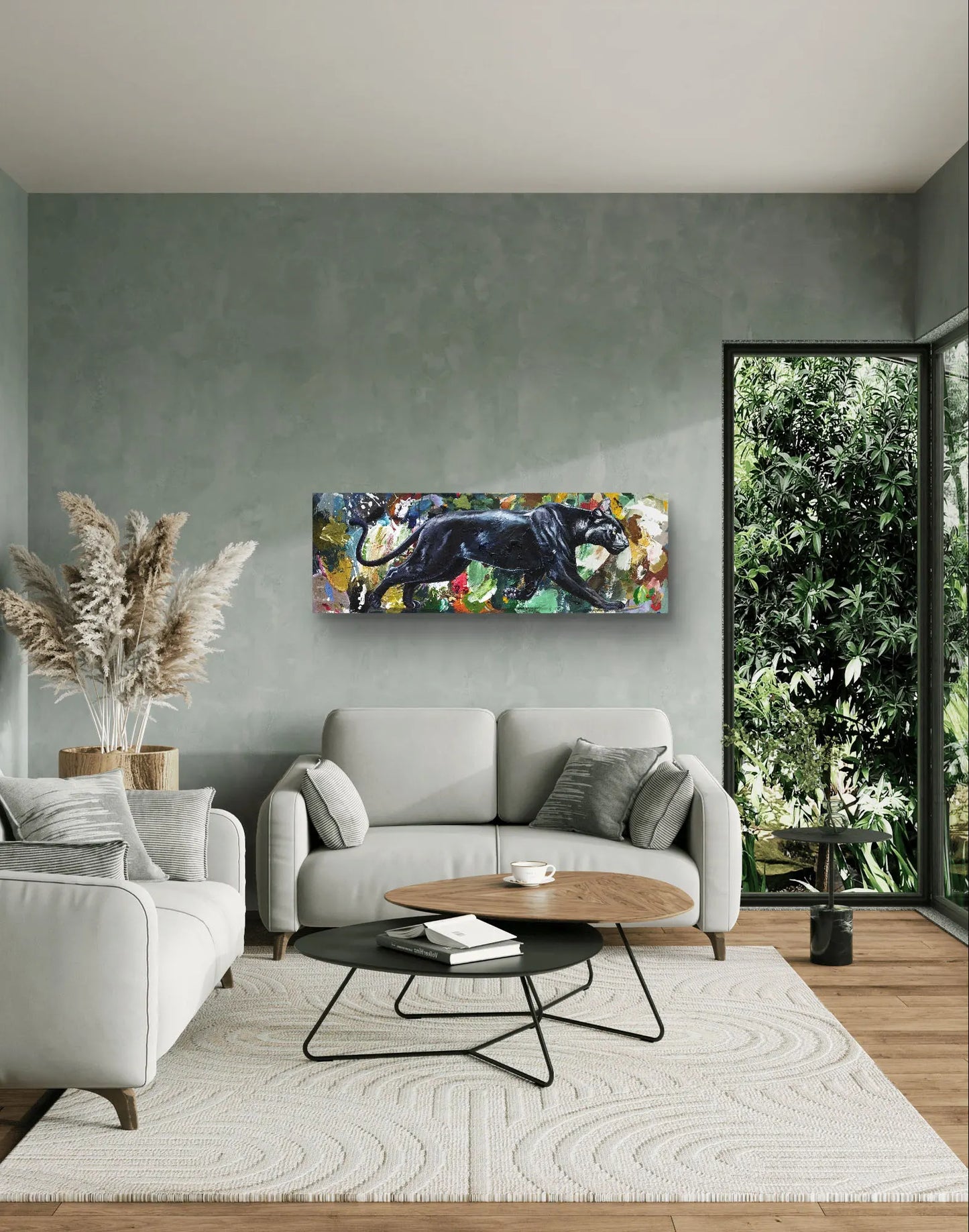 Panther painting – hand-painted original acrylic painting (120 x 40 cm)