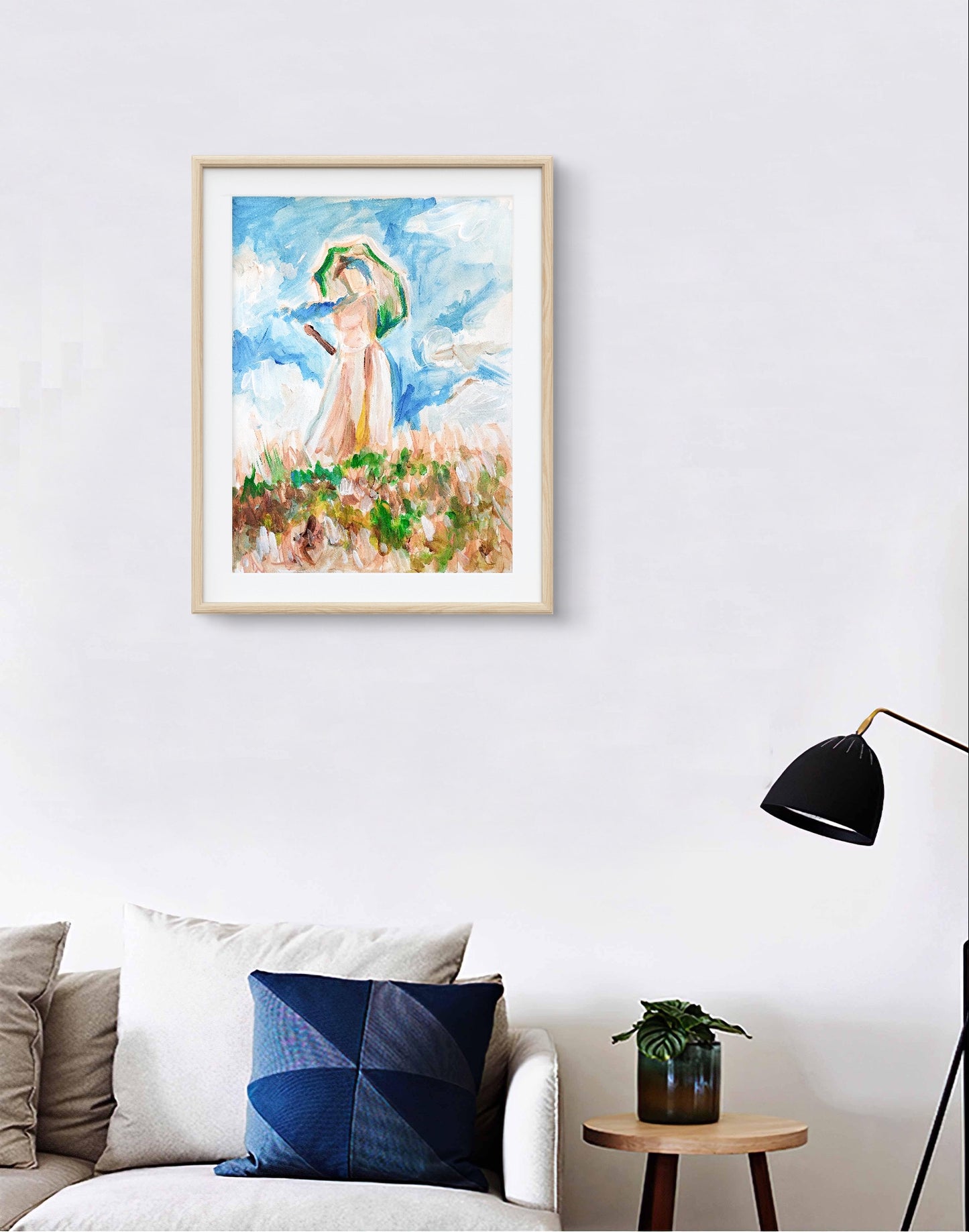 Aquarellbild "Frau mit Sonnenschirm (nach Monet)" 30 x 40 cm - Heinz