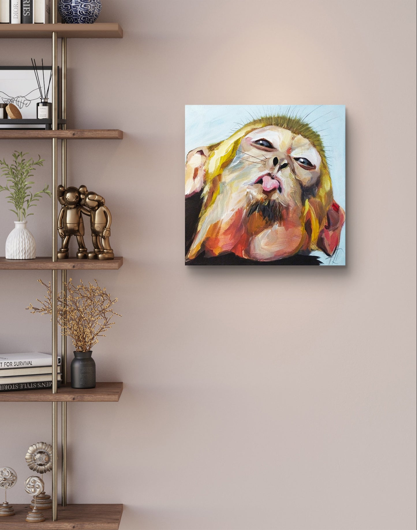 Premium Gemälde "Frecher Affe mit Grinsen" 30 x 30 cm - Heinz