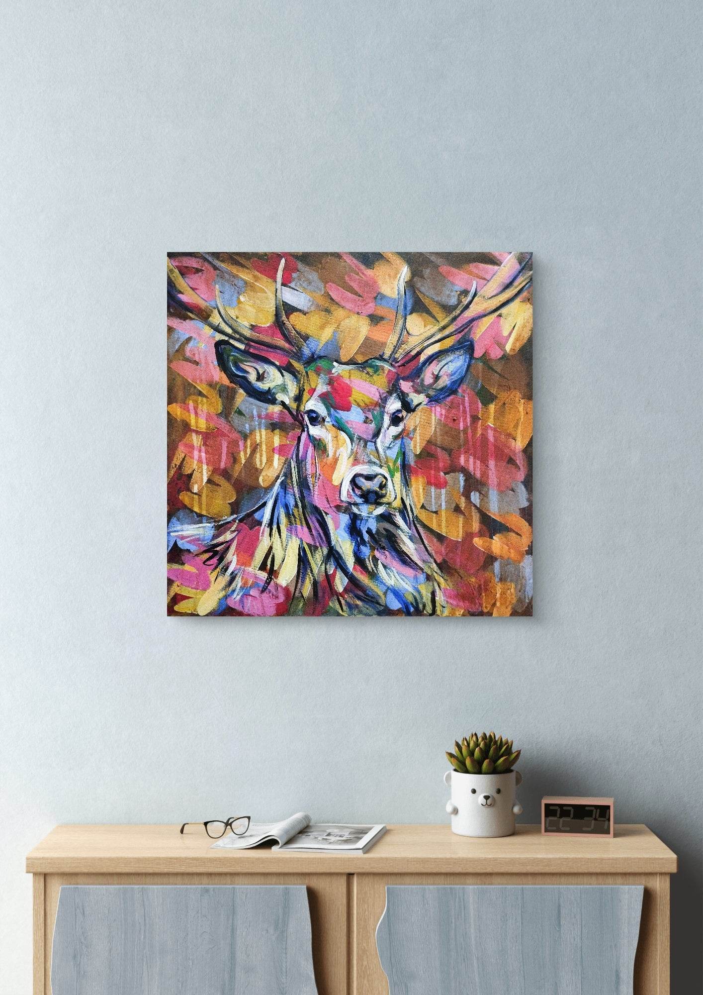 Gemälde bunter Reh – handgemaltes Original Acrylbild (60 x 60 cm)