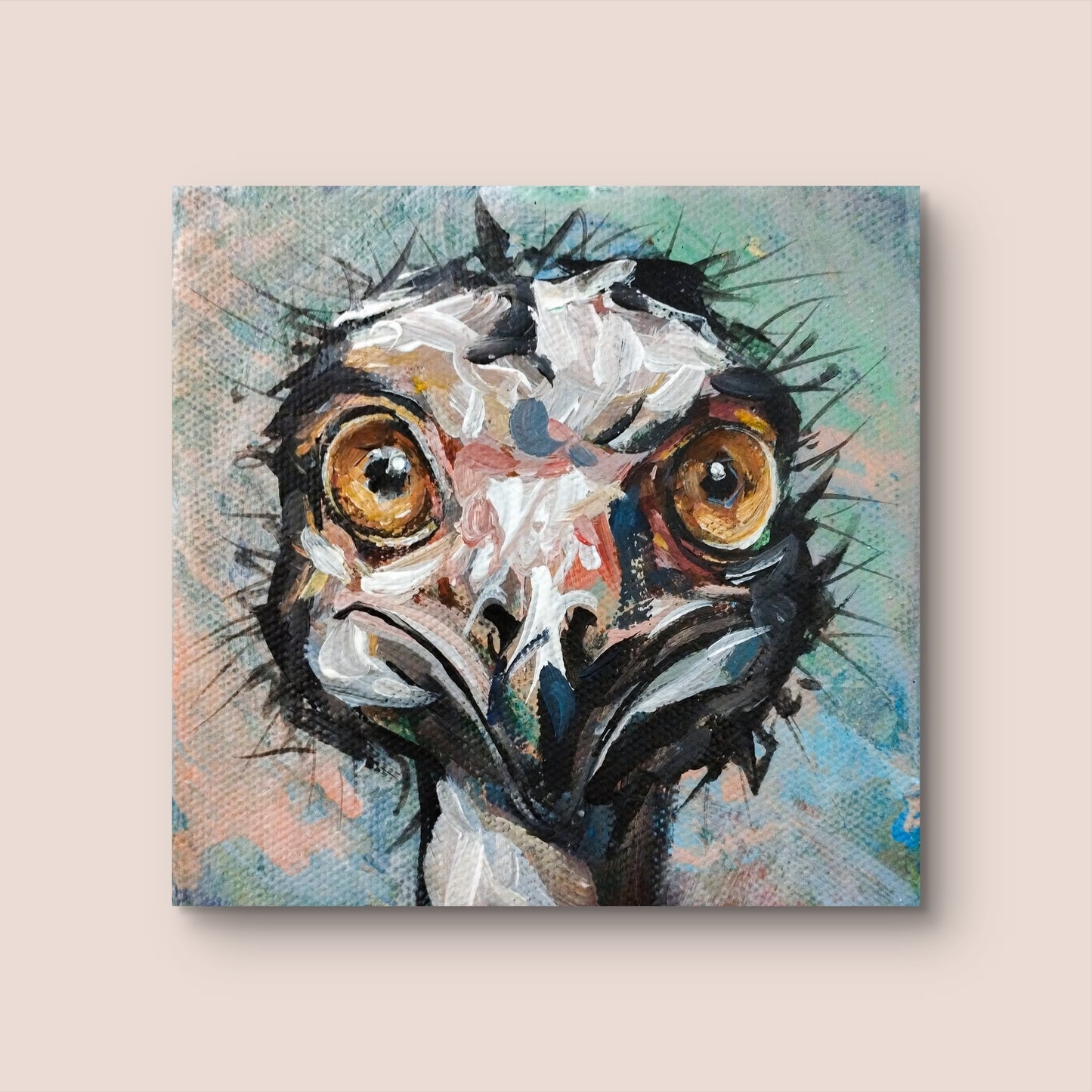 Heinz Acrylbild Acrylgemälde auf Leinwand - "Wüstenläufer" 11 x 10,5 cm