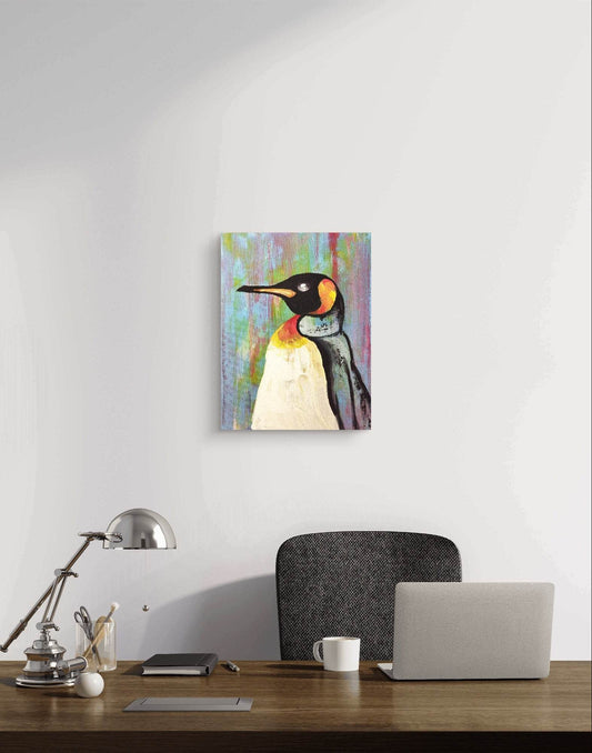 Expressiv-realistisches Gemälde Pinguin – handgemaltes Original Acrylbild (30 x 40 cm) auf Leinwand von H1Z ART in lebendiger Atmosphäre