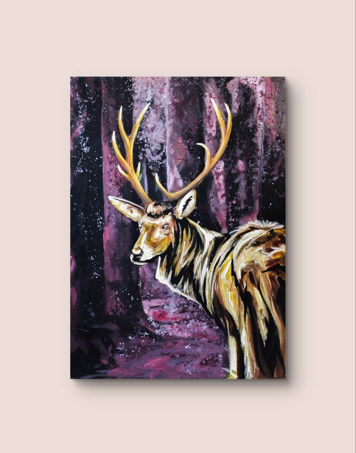 Gemälde goldener Reh – handgemaltes Original Acrylbild (50 x 70 cm)